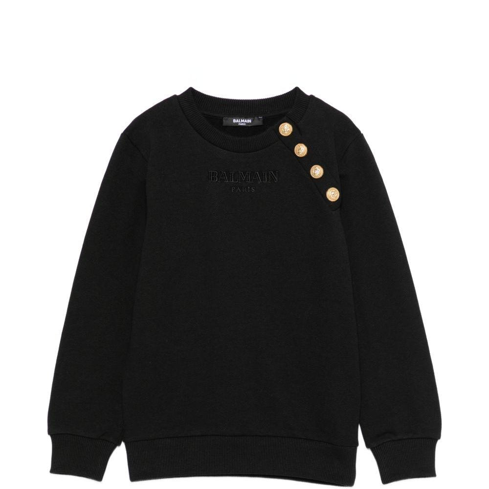 Felpa per bambino Balmain Kids nero con dettaglio con bottoni oro BZ4I10 Z3183 930OR BALMAIN KIDS