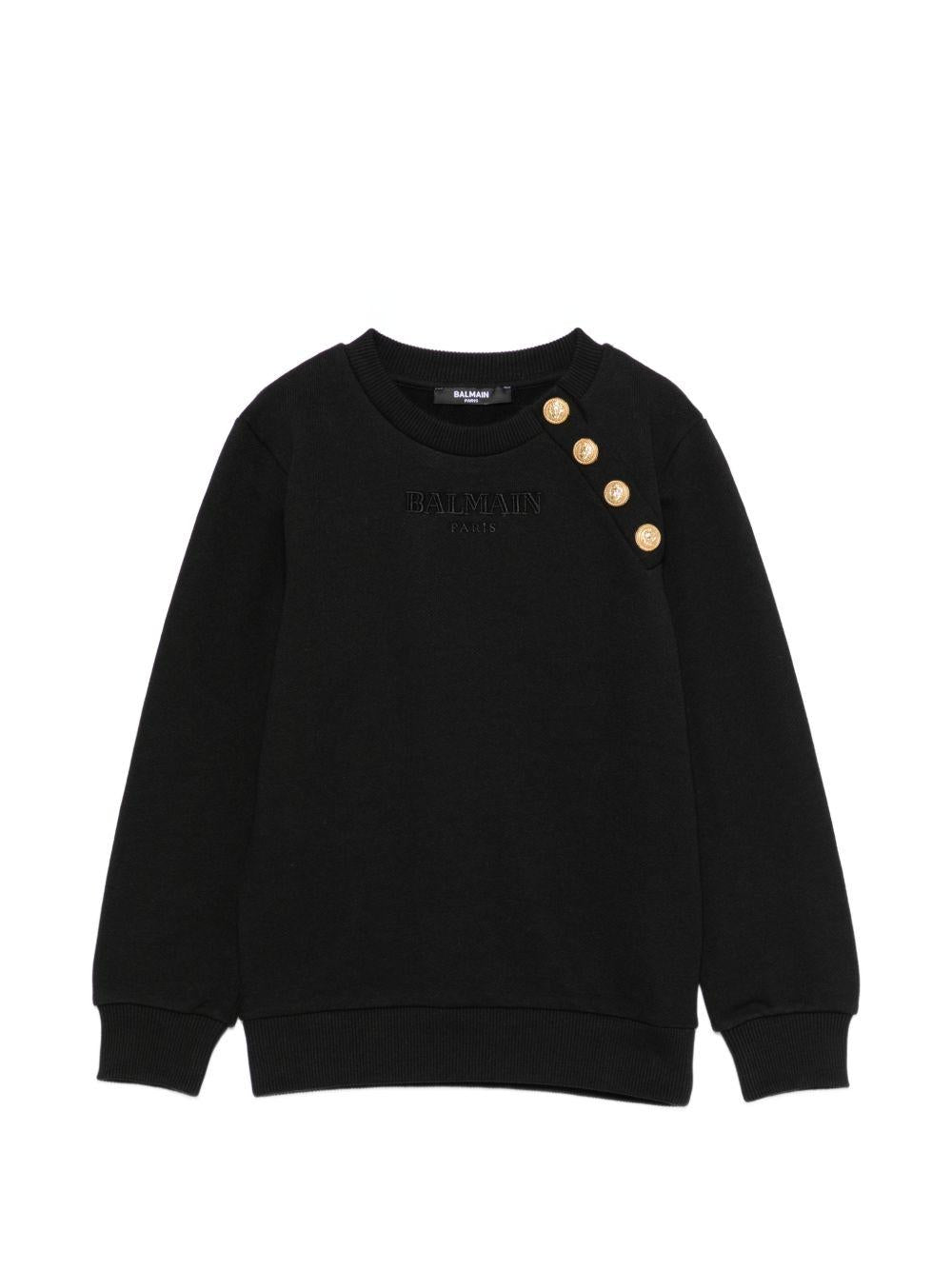 Felpa per bambino Balmain Kids nero con dettaglio con bottoni oro BZ4I10 Z3183 930OR BALMAIN KIDS