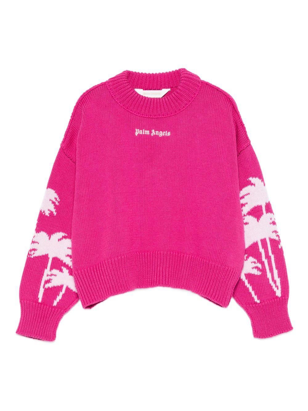 Maglione per bambina Palm Angels Kids fucsia con motivo Palm Tree PGHT001F25KNI001 323C PALM ANGELS KIDS