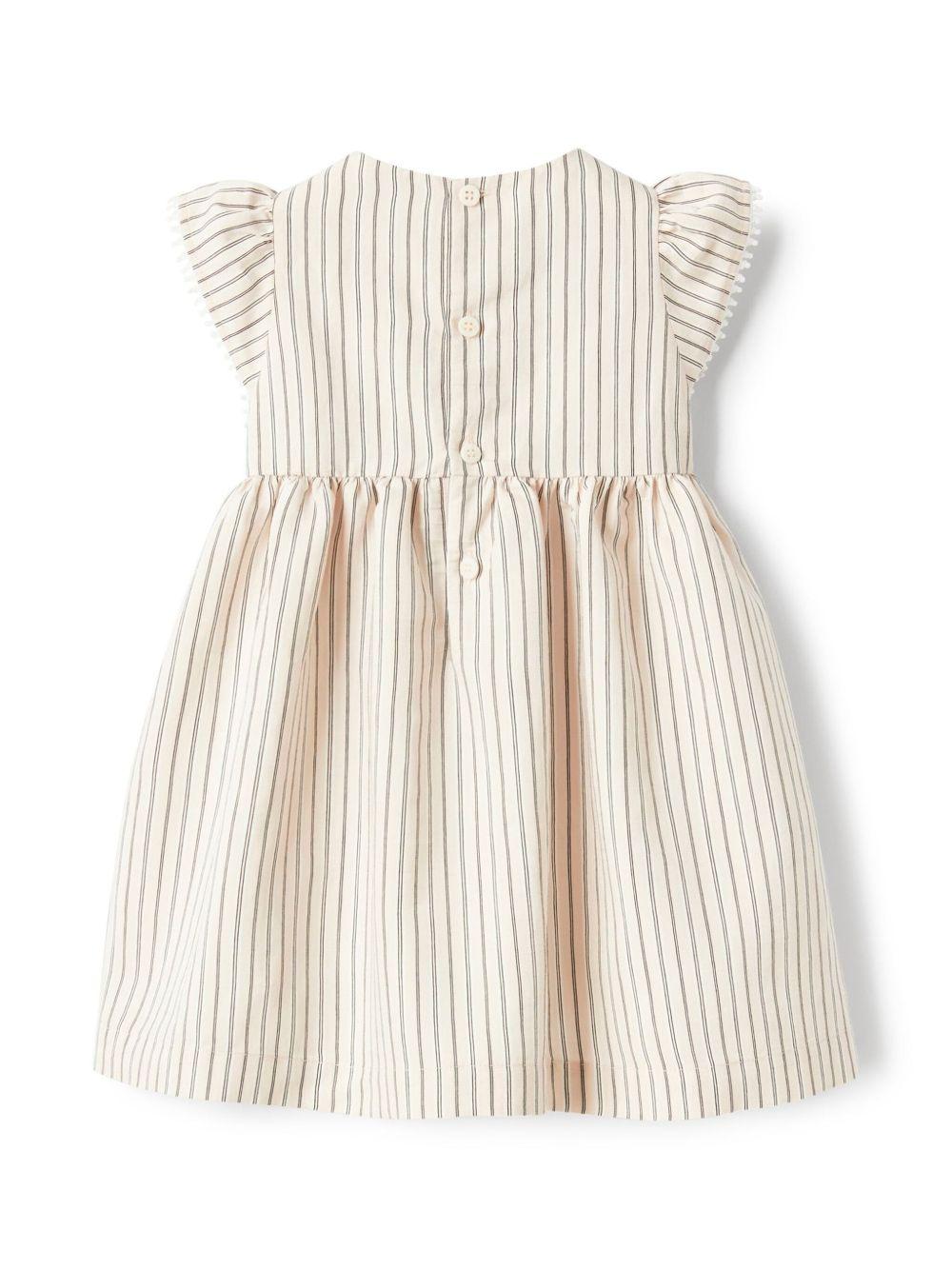 Abito a righe per neonata Il Gufo beige con dettagli plissettati P25VM782R1000NB 304 IL GUFO
