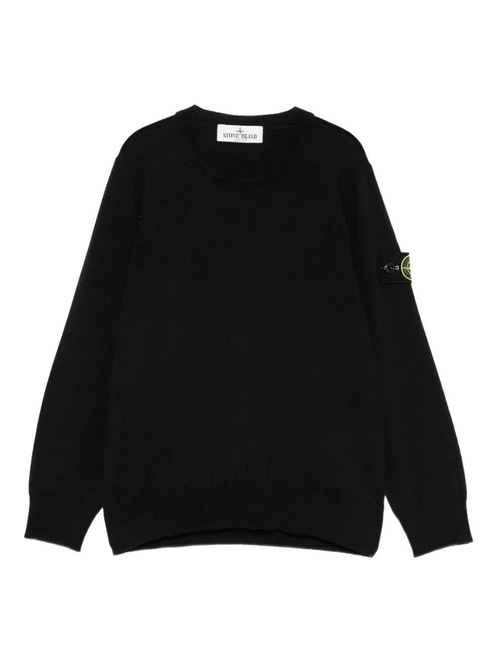 Maglione girocollo per bambino Stone Island Junior nero con applicazione Compass L2S165100009S0C04 V0029 STONE ISLAND KIDS