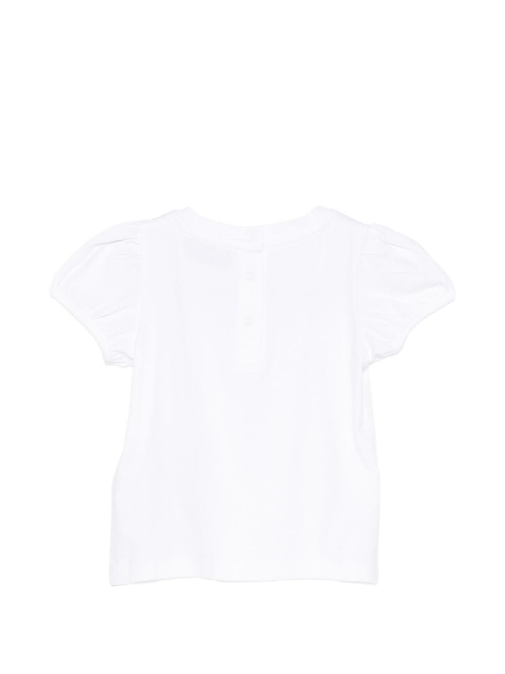 T-shirt per neonata Moschino Kids bianca con stampa Teddy Bear con cuore MLM02BLBA00 10101 MOSCHINO KIDS