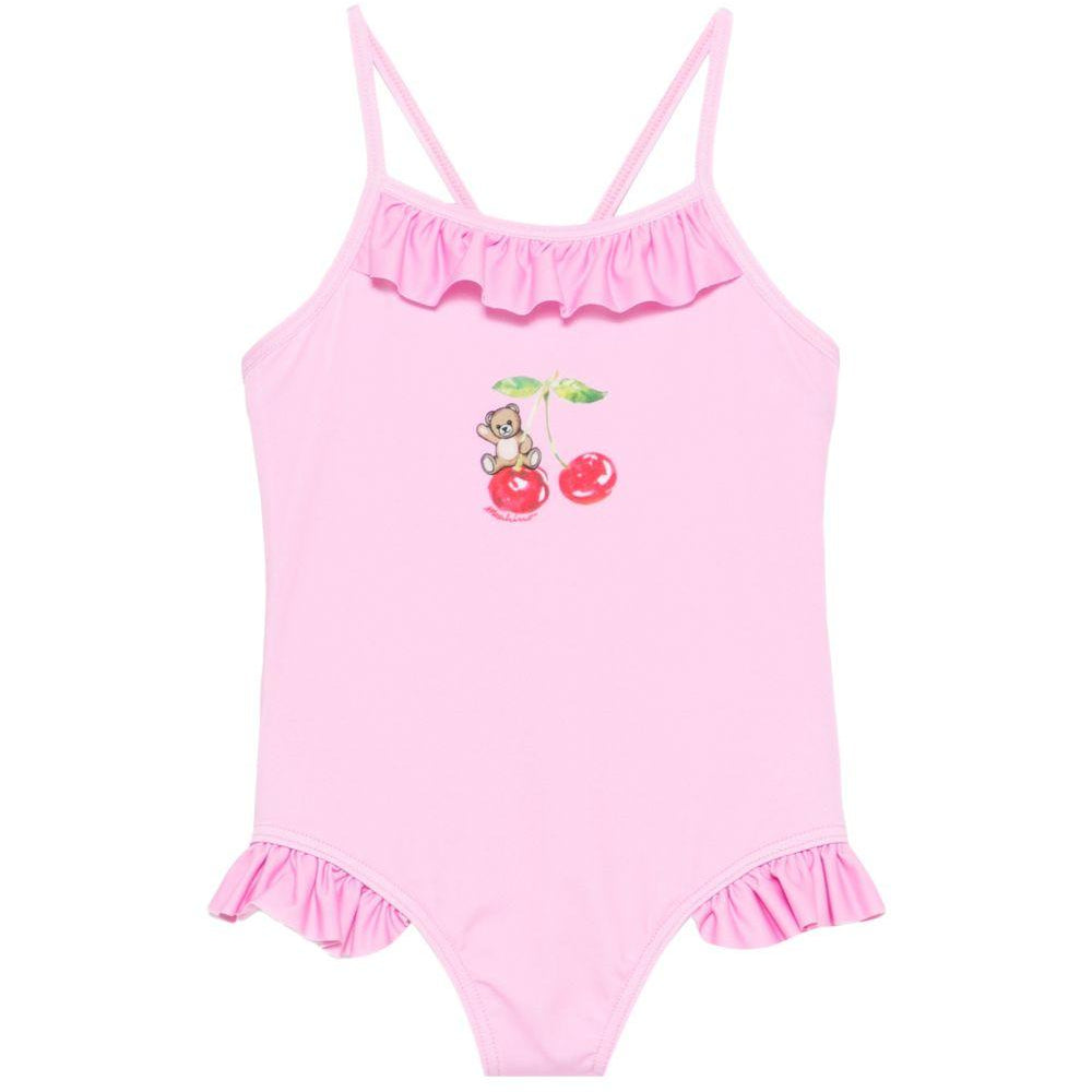 Costume intero per neonata Moschino Kids rosa con stampa Teddy Bear sul davanti MBL00GLKA11 51473 MOSCHINO KIDS