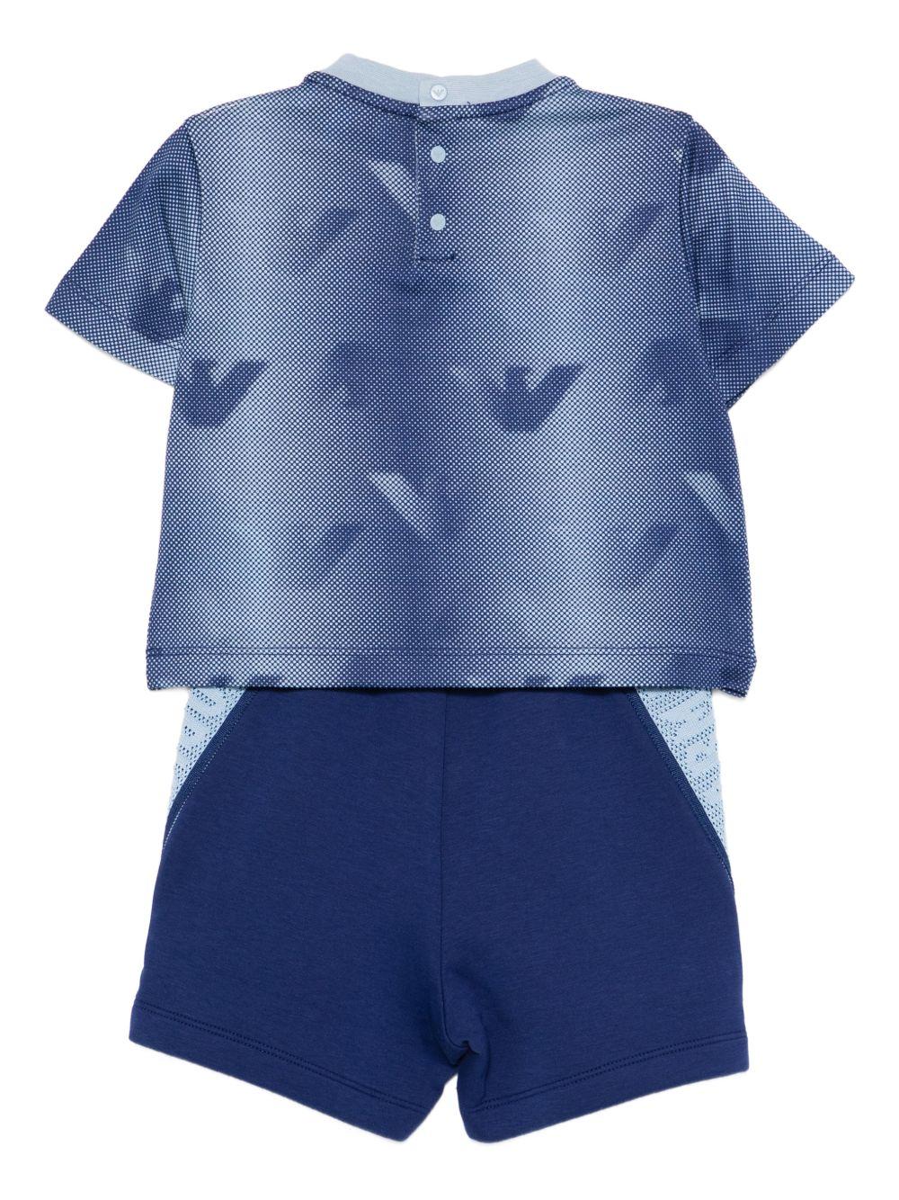 Set due pezzi per neonato Emporio Armani Kids blu con stampa logo Aquila all-over EB001114 AF24286 FB407 EMPORIO ARMANI KIDS