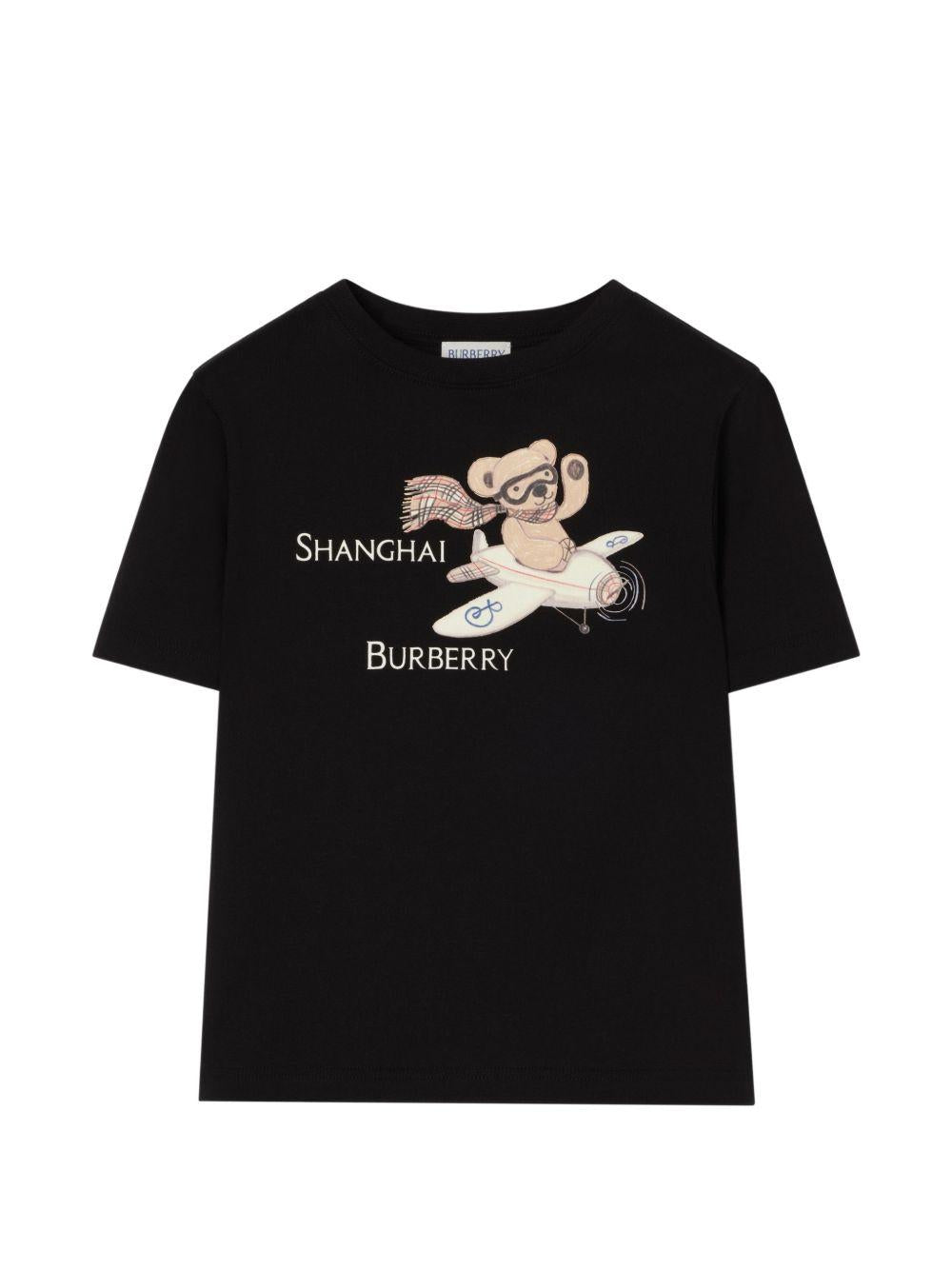 T-shirt per bambini Burberry Kids nera con motivo Shanghai Bear 8127199 A1189 BURBERRY KIDS