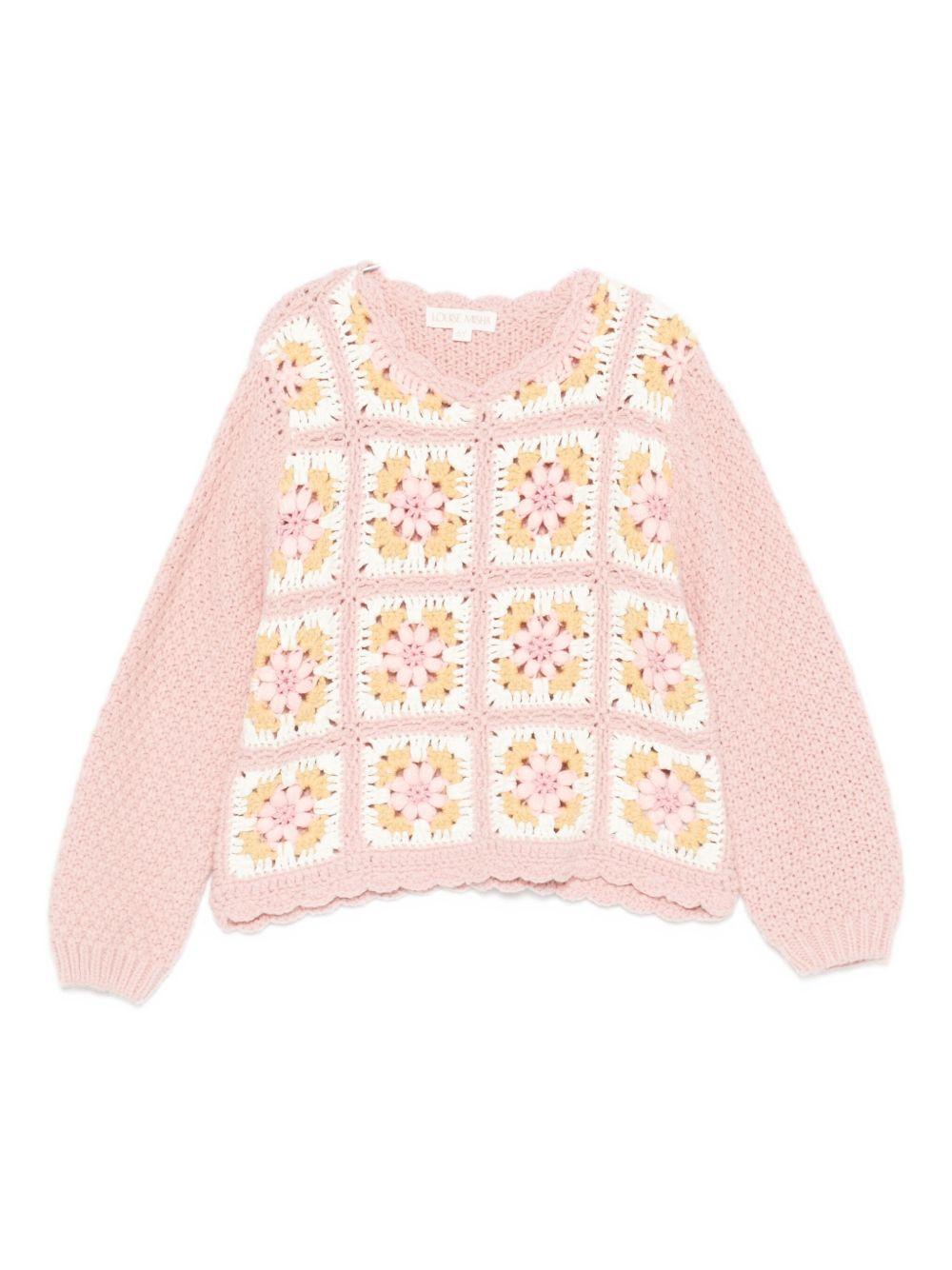 Maglione per bambina Louise Misha rosa con pannelli all'uncinetto GRC-W25-J0072 BLUSH LOUISE MISHA