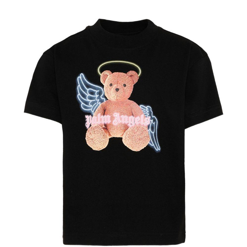 T-shirt per bambina Palm Angels Kids nera con stampa grafica Teddy PGAA002S26JER001 110 PALM ANGELS KIDS