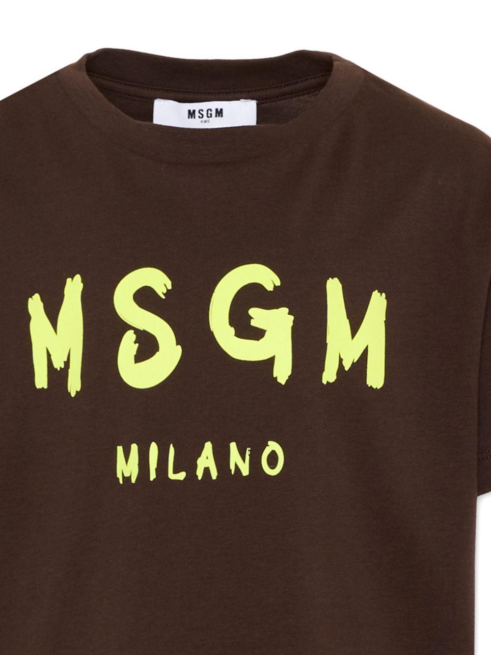 T-shirt per bambino MSGM Kids marrone con stampa logo S6MSJUTH001 943 MSGM KIDS