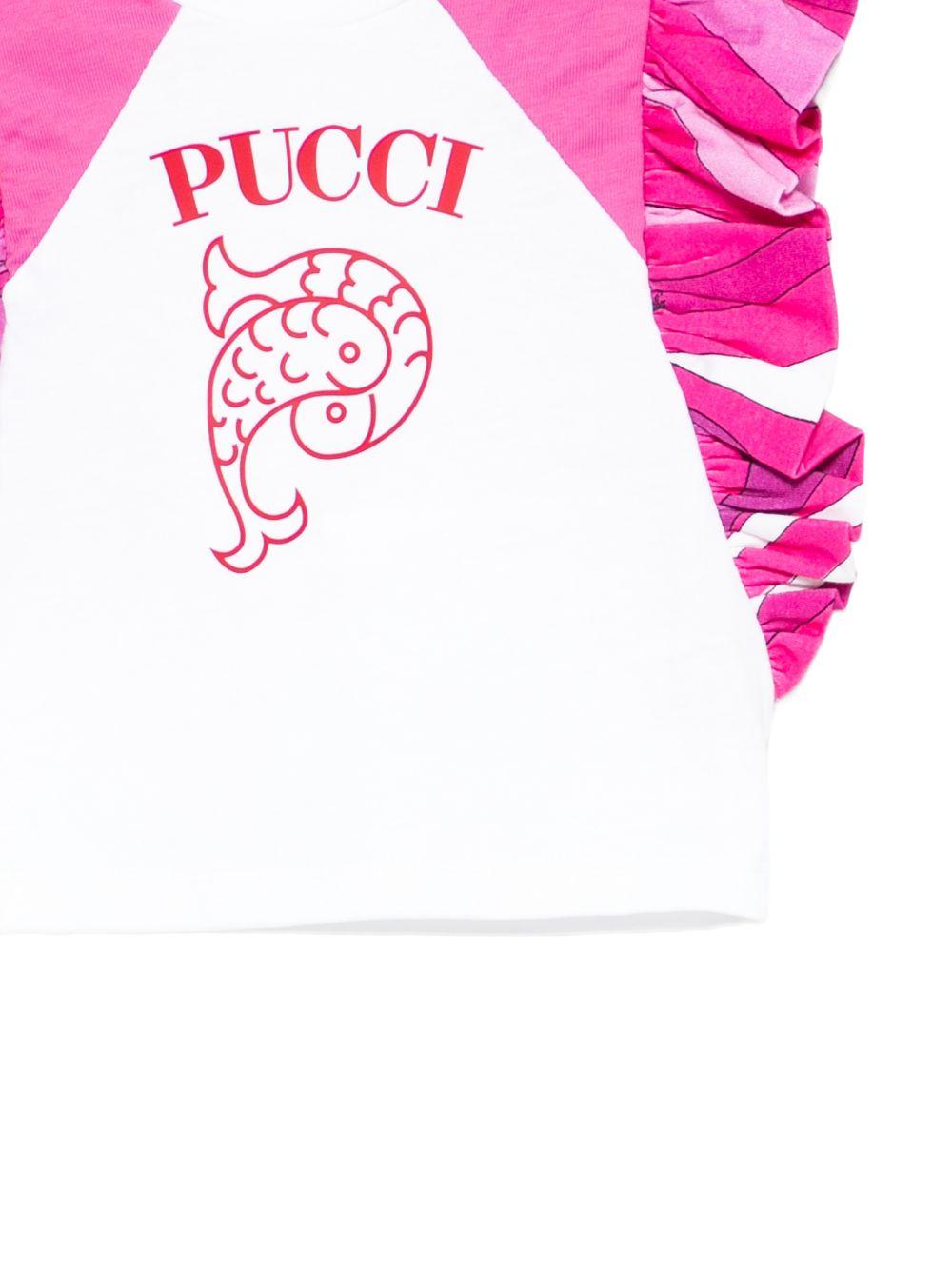 T-shirt per neonata Emilio Pucci Junior bianca con volant PY8002 Z3672 100FU EMILIO PUCCI KIDS