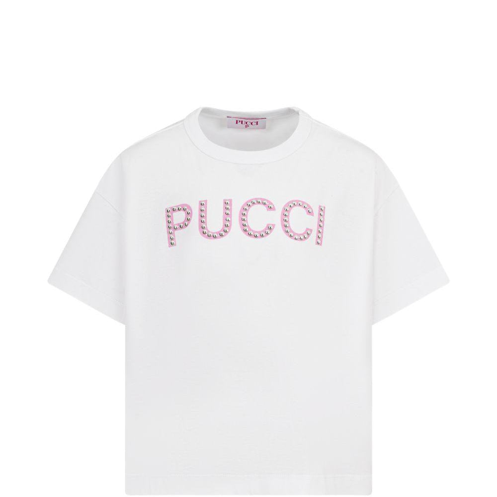 T-shirt per bambina Emilio Pucci Junior bianca con logo con borchie PY8B31 Z3672 100FU EMILIO PUCCI JUNIOR