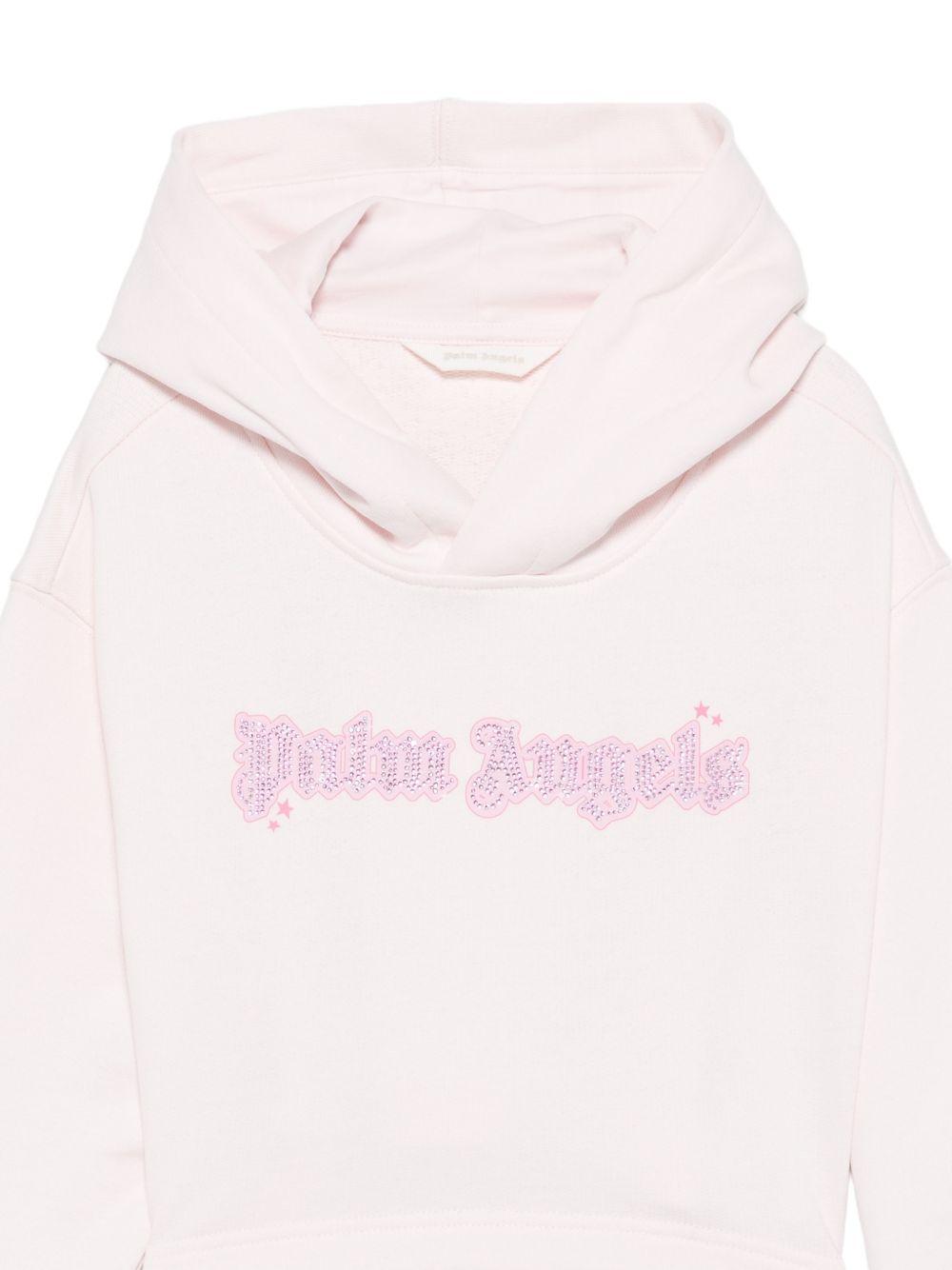 Felpa per bambina Palm Angels Kids rosa chiaro con logo impreziosito da strass PGBB006S26FLE001 042 PALM ANGELS KIDS