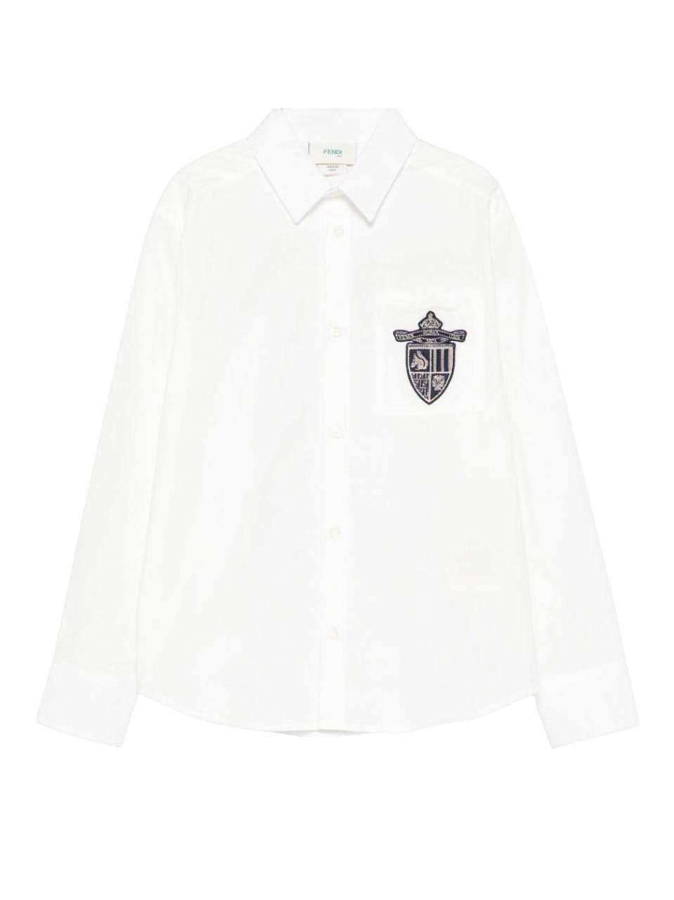 Camicia per bambino Fendi Kids bianca con scudo ricamato JMC200 A31W F0TU9 FENDI KIDS