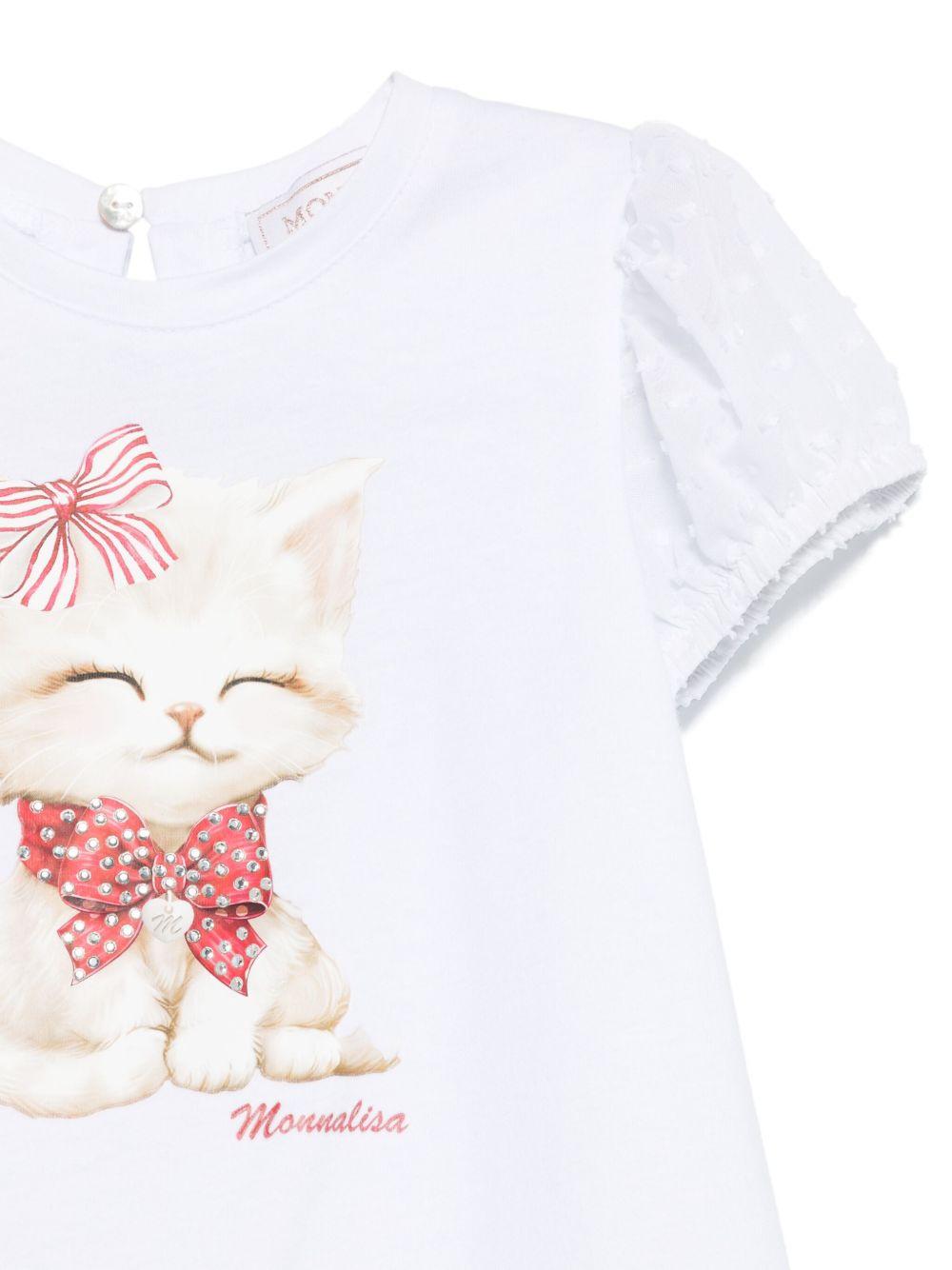 T-shirt per neonata Monnalisa bianco con stampa e decorazione con strass 39E619 5011 0099 MONNALISA KIDS