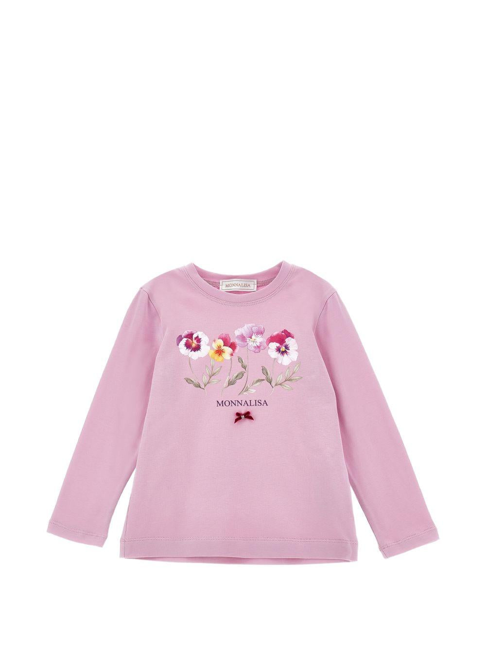 T-shirt per bambina Monnalisa Kids rosa con stampa a fiori 11H615 8201 0063 MONNALISA KIDS