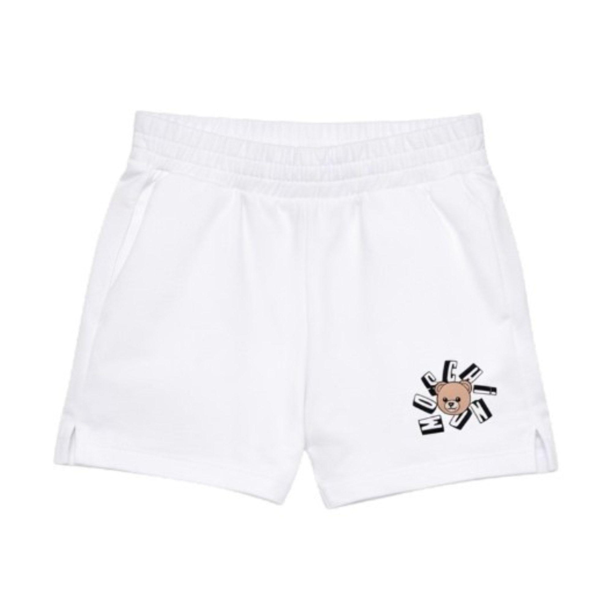 Shorts per bambini Moschino Kids bianchi con stampa Teddy Bear HDQ025LCA19 10101 MOSCHINO KIDS