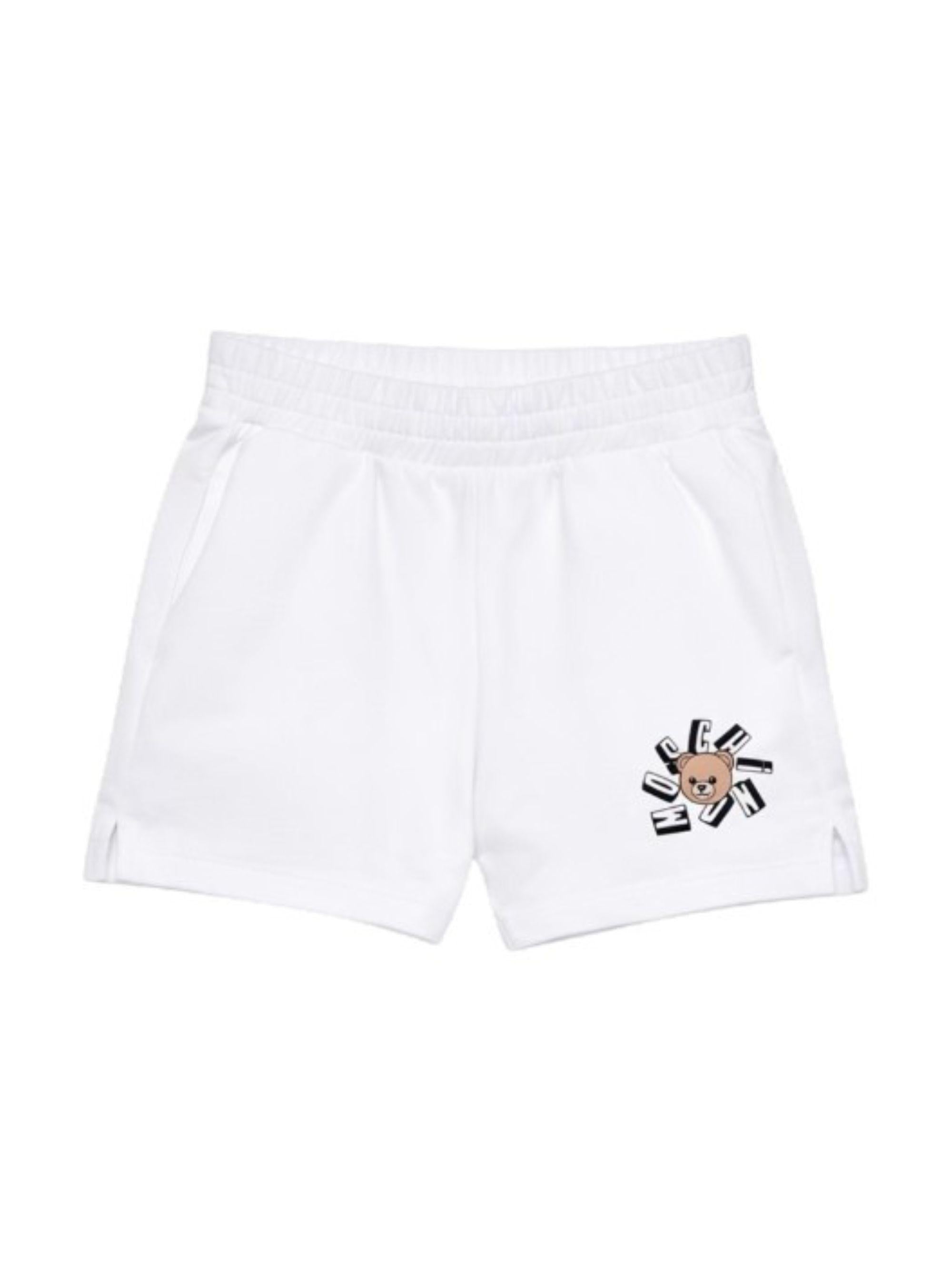 Shorts per bambini Moschino Kids bianchi con stampa Teddy Bear HDQ025LCA19 10101 MOSCHINO KIDS