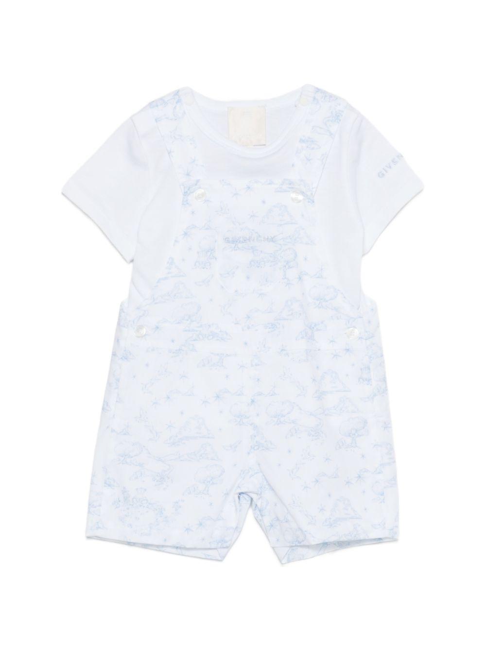 Set t-shirt e salopette per neonato Givenchy Kids azzurro con logo ricamato sul davanti H31261 N48 GIVENCHY KIDS