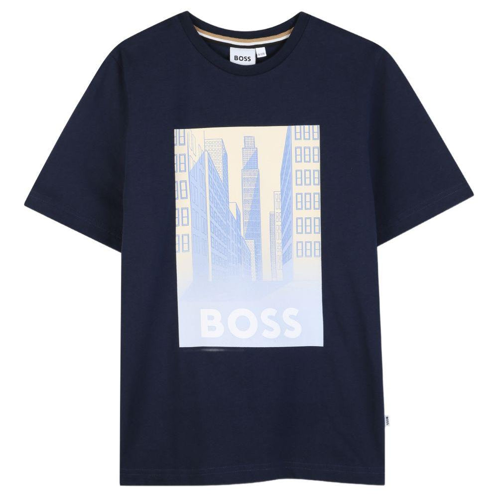 T-shirt per bambino Boss Kids blu con stampa grafica J52977 849 BOSS KIDS