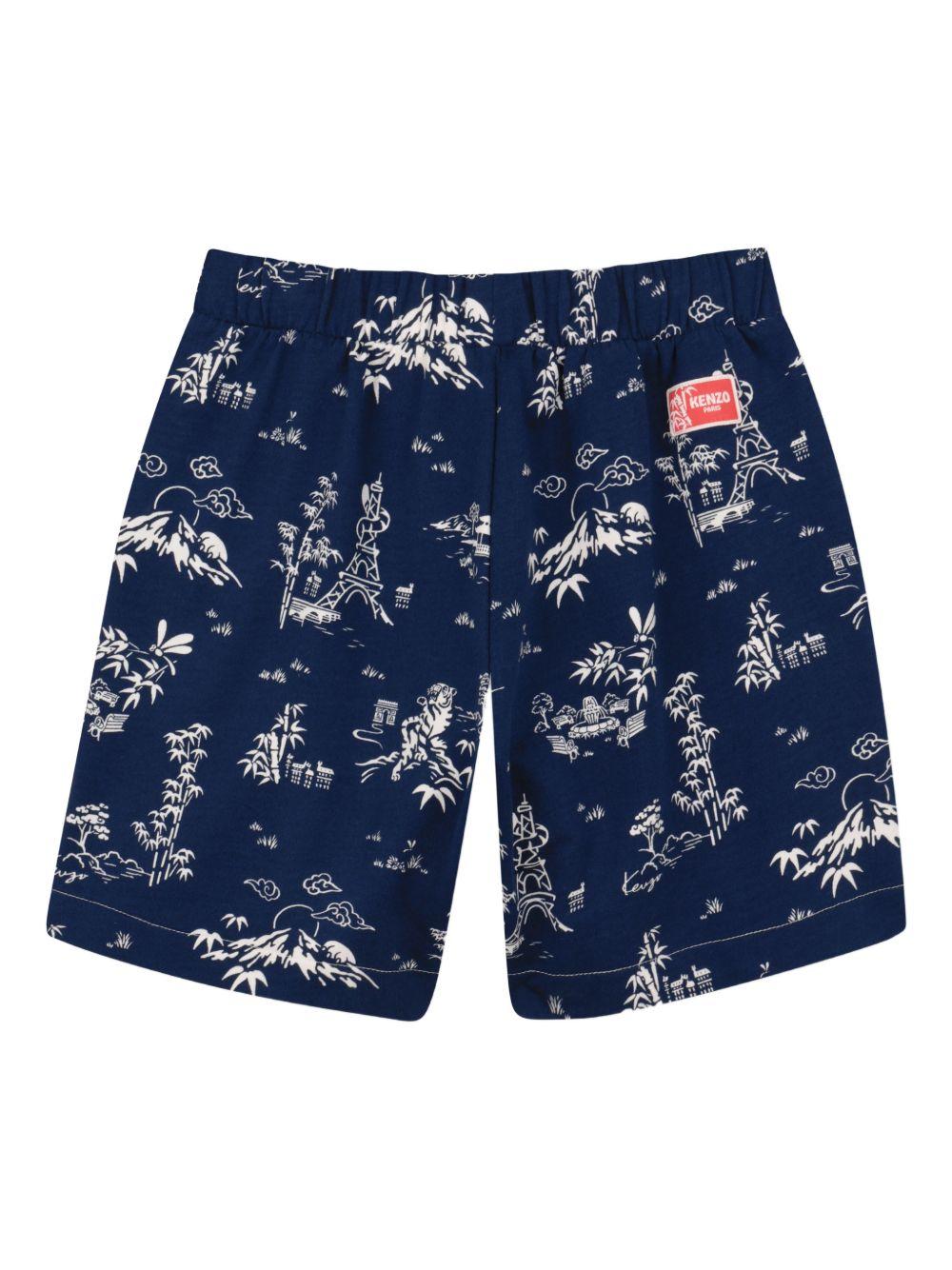 Bermuda per bambino Kenzo Kids blu con stampa grafica all-over K61650 84N KENZO KIDS