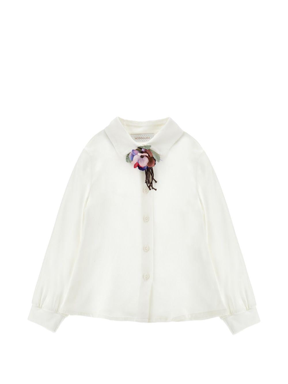 Camicia per bambina Monnalisa Kids bianca con applicazione fiori sul collo 11H300 8109 0001 MONNALISA KIDS
