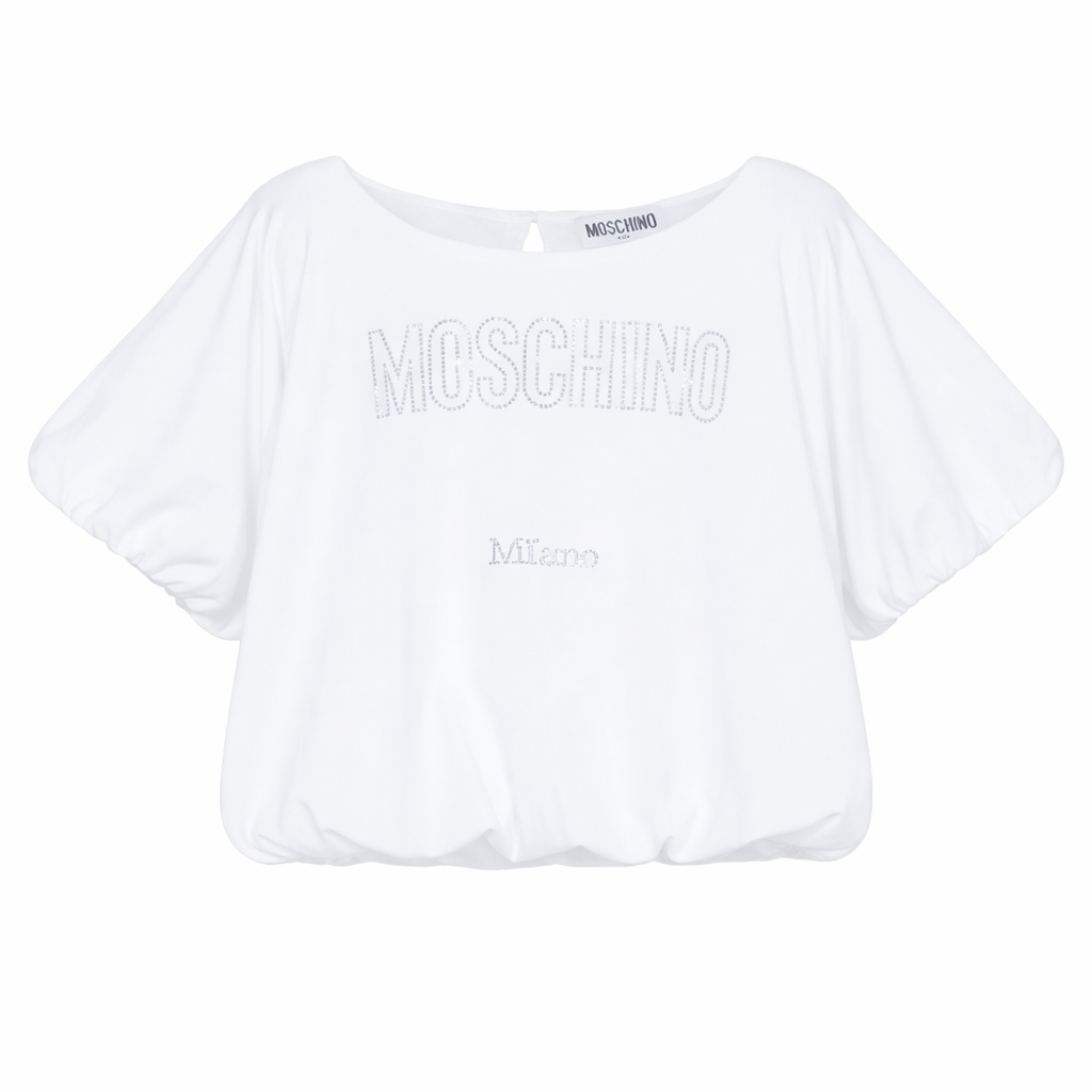 Camicia per neonata Moschino Kids bianca con dettaglio logo HAM04BLBA10 10101 MOSCHINO KIDS