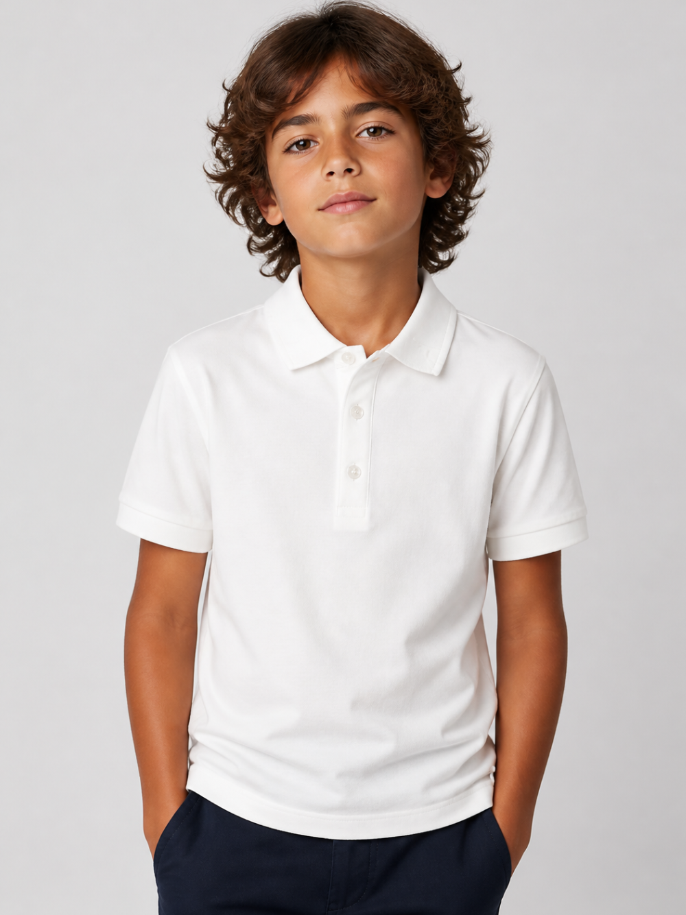 Polo per bambino Emporio Armani Kids bianca opaca con logo ricamato EB001645 AF28486 U1009 EMPORIO ARMANI KIDS