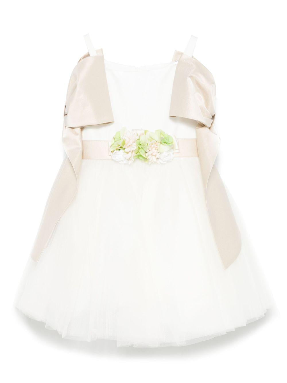 Abito per bambina Colorichiari bianco con fiocco e applicazione a fiori FB108018 3232 2042 COLORICHIARI