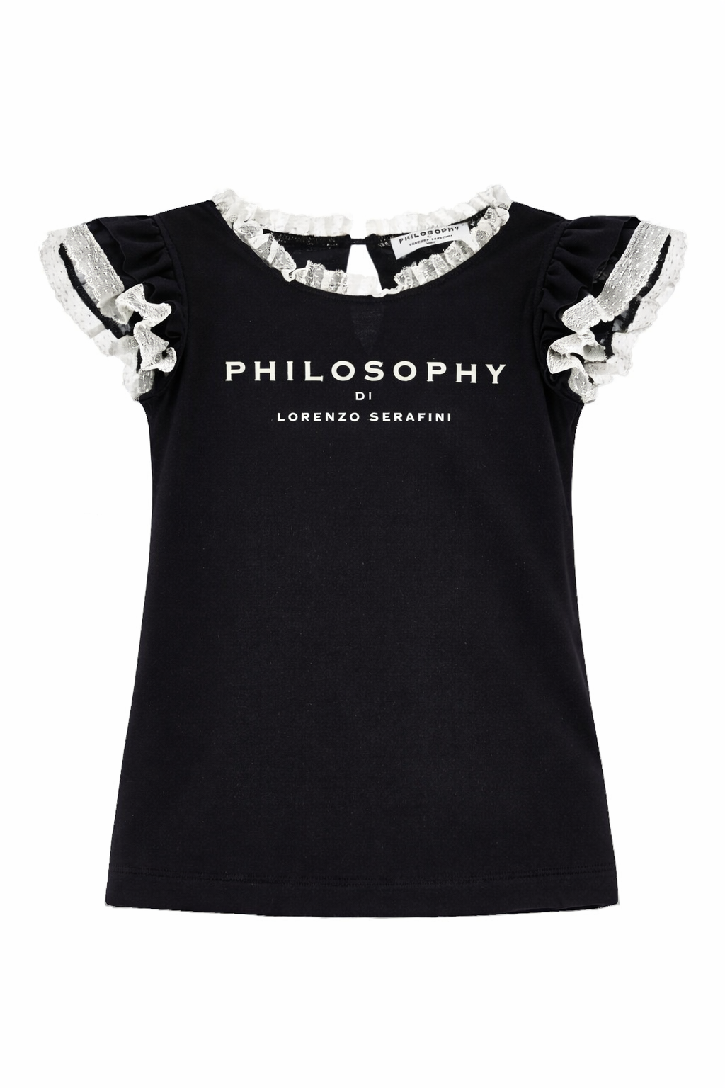 T-shirt per bambina Philosophy di Lorenzo Serafini Kids nera con ruches I1G600 7201 0050 PHILOSOPHY KIDS