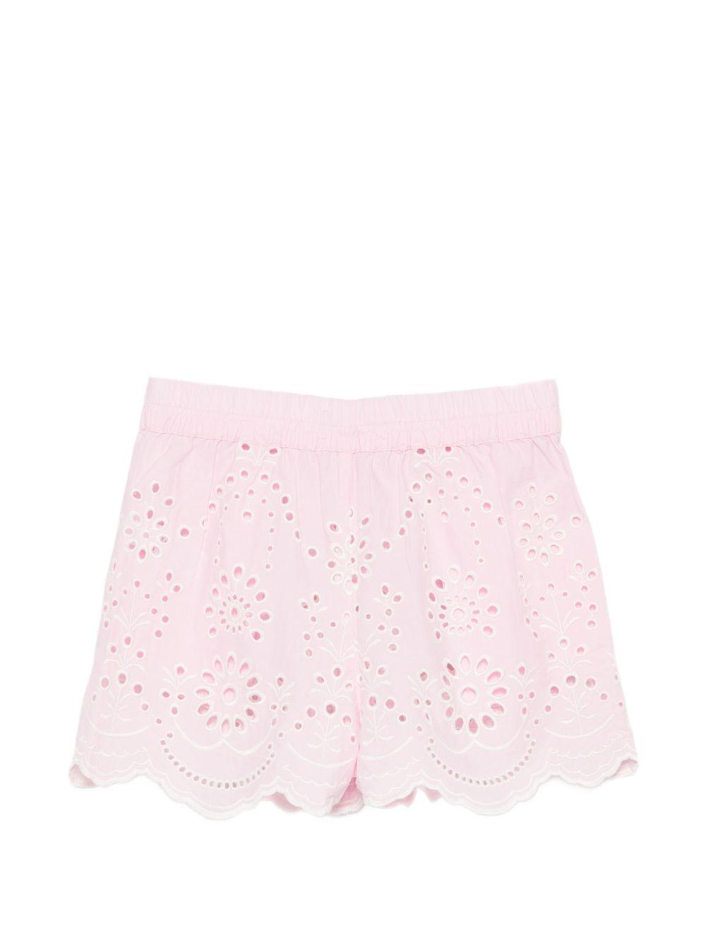Shorts per bambina MC2 Saint Barth Kids rosa con ricamo floreale in broderie anglaise AMN0002 03034L MC2 ST. BARTH KIDS