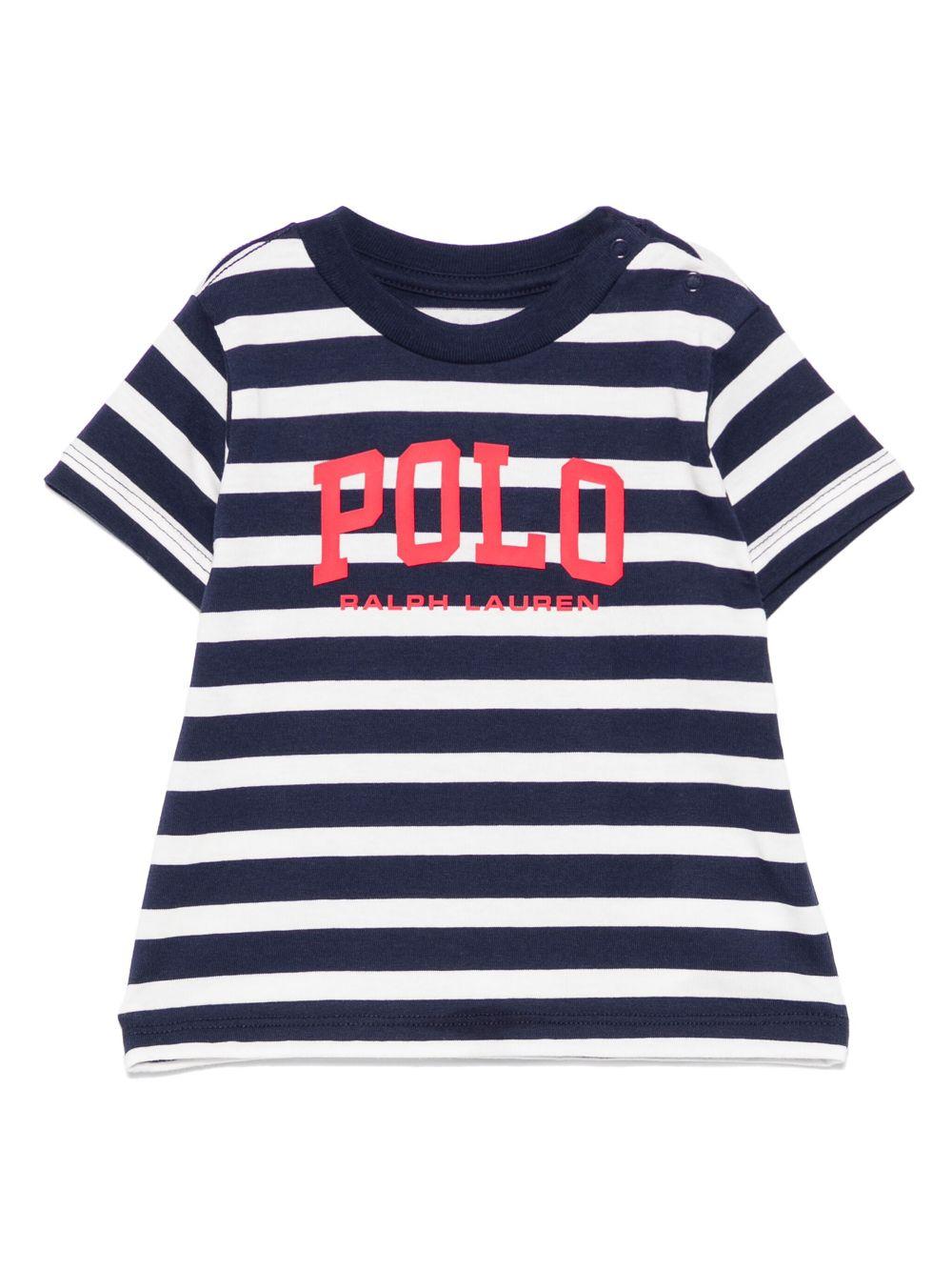 T-shirt per neonato Polo Ralph Lauren Kids blu a righe con stampa logo sul davanti 958161NB 001 Ralph Lauren kids