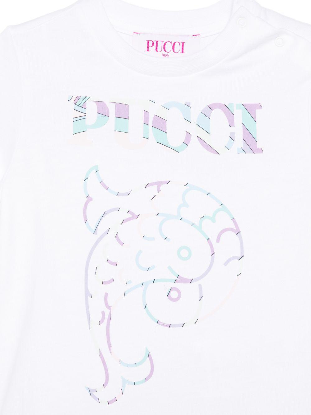 T-shirt per neonata Emilio Pucci Junior bianca con stampa sul davanti PZ8011 Z3672 100 EMILIO PUCCI KIDS