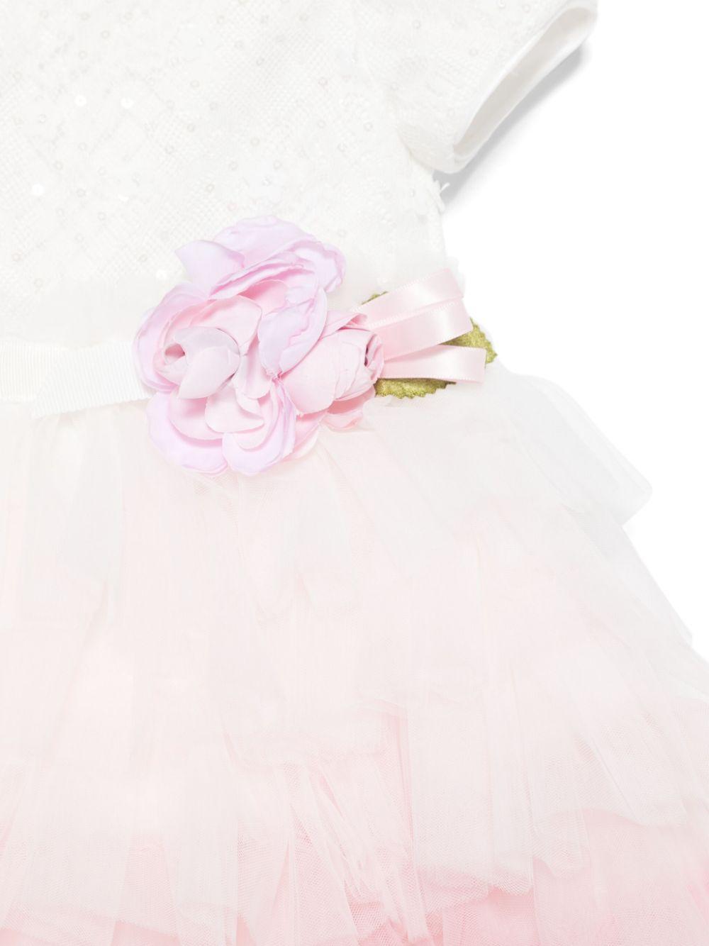 Abito per neonata Monnalisa bianco con balze con effetto sfumato rosa 73E900 5910 0190 MONNALISA