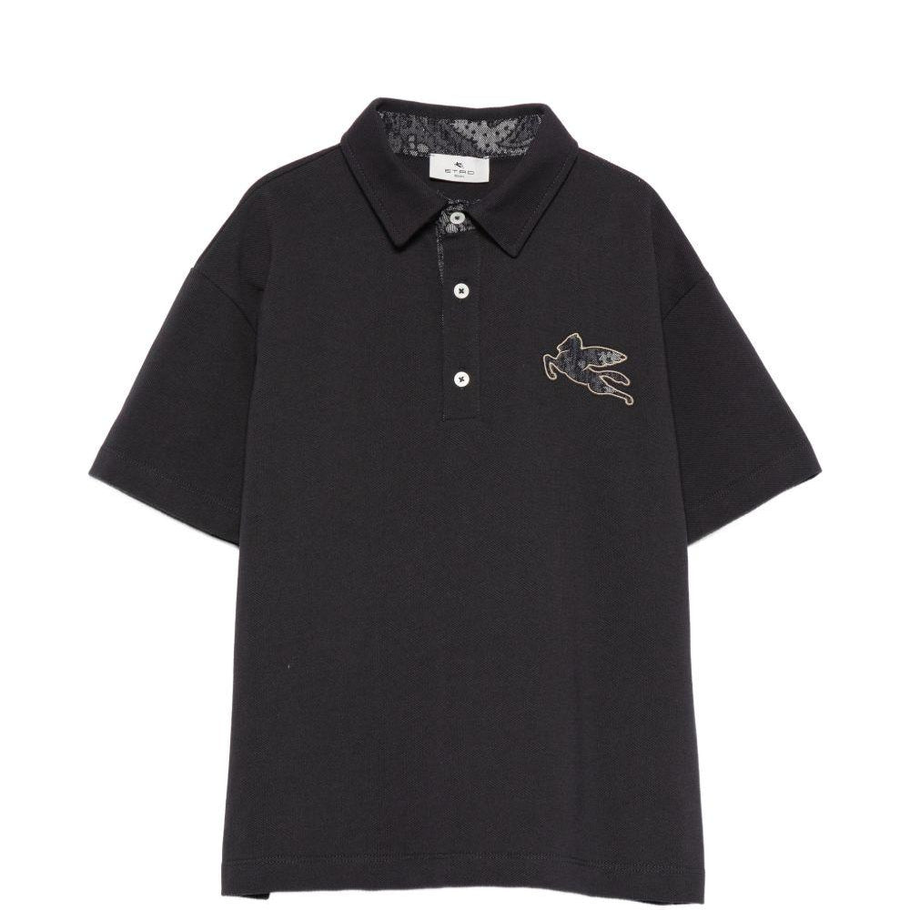 T-shirt per bambino Etro Kids nera con colletto stile polo GY8P01 Z0022 621 ETRO KIDS