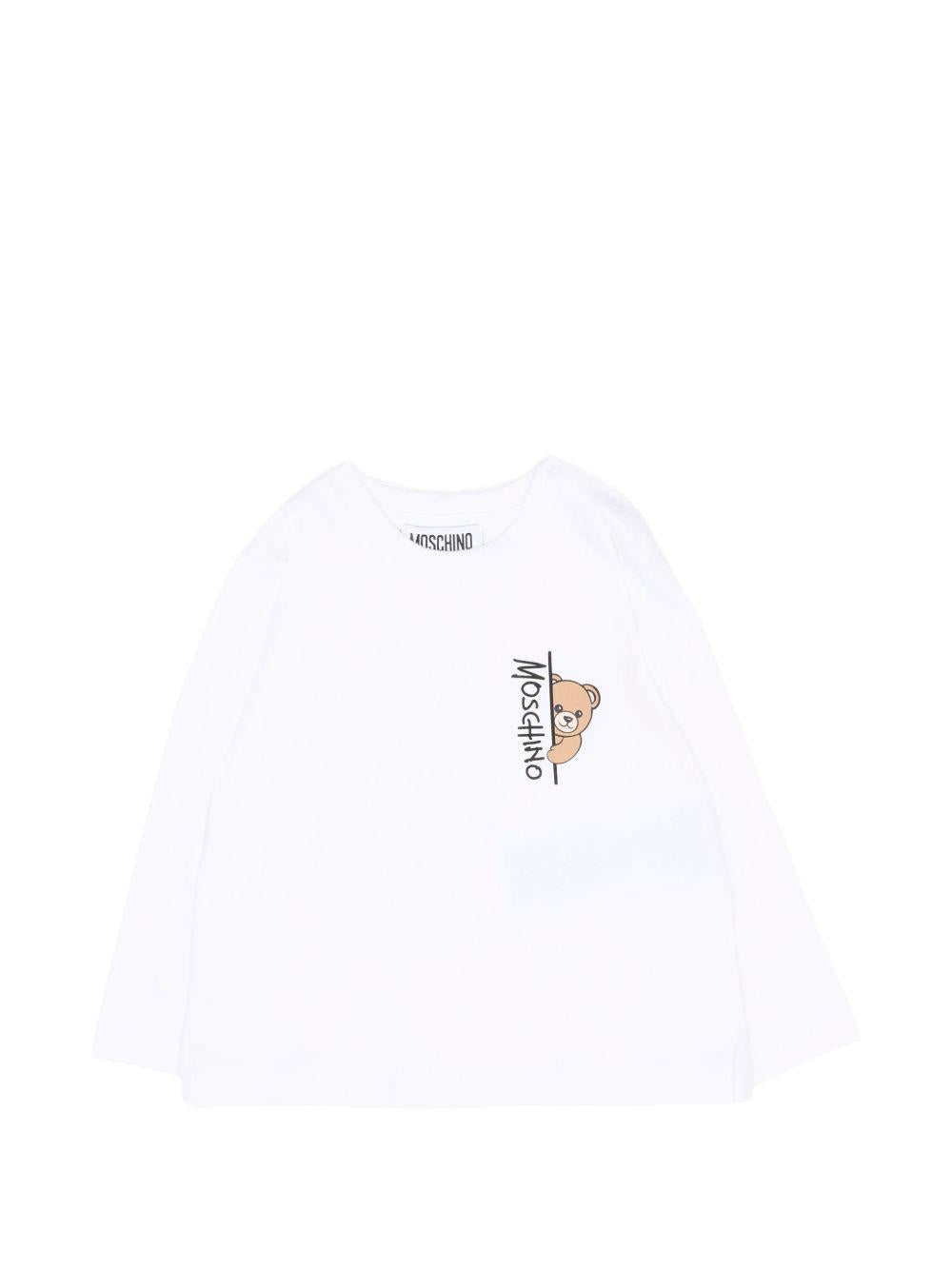 T-shirt per neonati Moschino Kids bianca con dettaglio Teddy Bear MNO014LAA58 10101 MOSCHINO KIDS