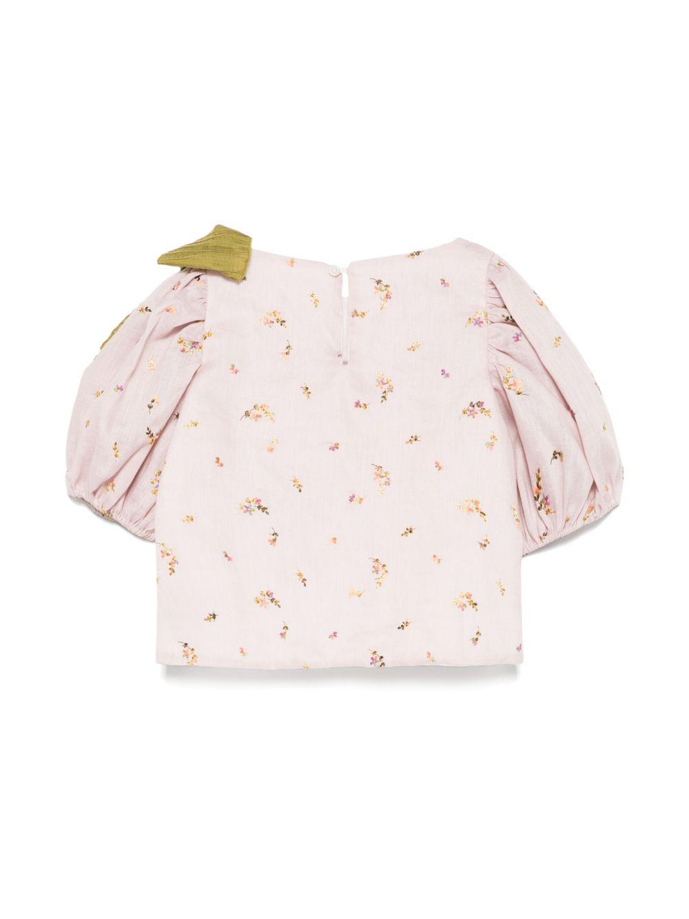 Top per bambina La Stupenderia rosa con ricamo a fiori TJTP94 I02 LA STUPENDERIA KIDS