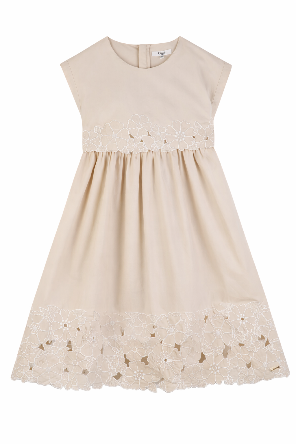 Abito per bambina Chloé Kids beige con ricamo a fiori C20810 23H CHLOE' KIDS