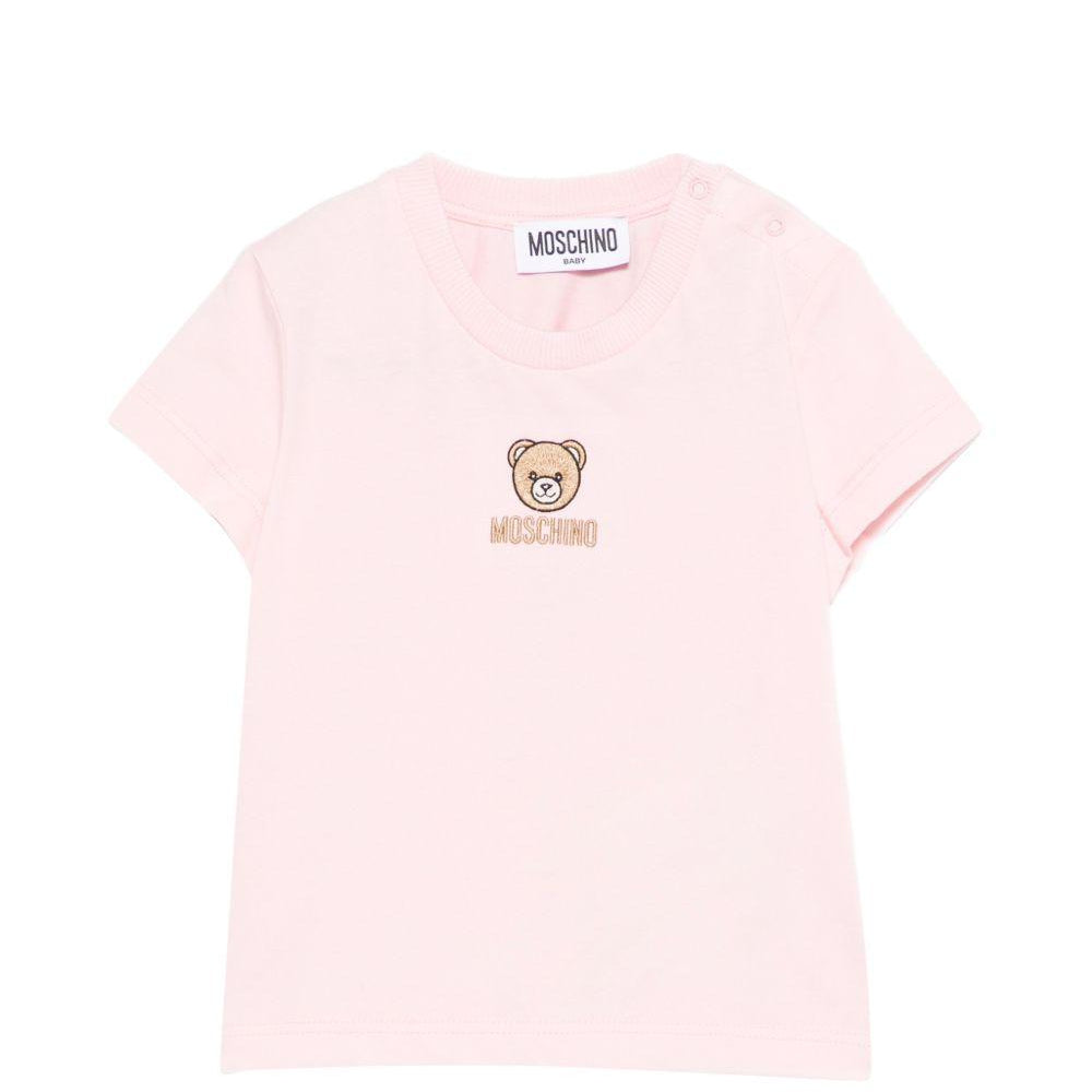 T-shirt per neonati Moschino Kids rosa con dettagli ricamati MYM047LAA23 50209 MOSCHINO KIDS