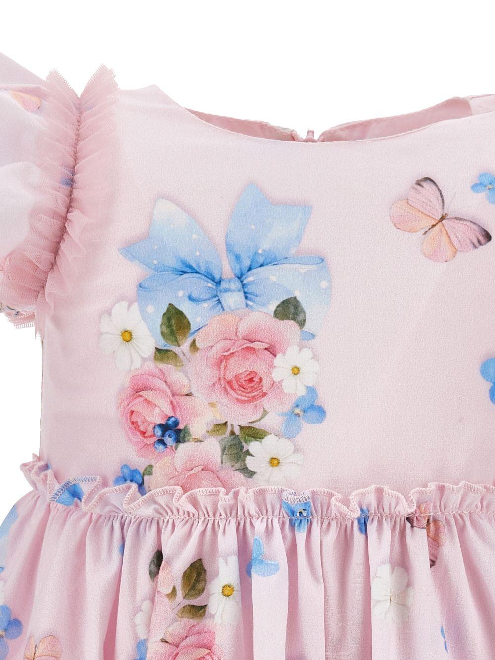 Abito per neonata Monnalisa rosa a fiori con ruches 31G904 7656 0090 MONNALISA KIDS
