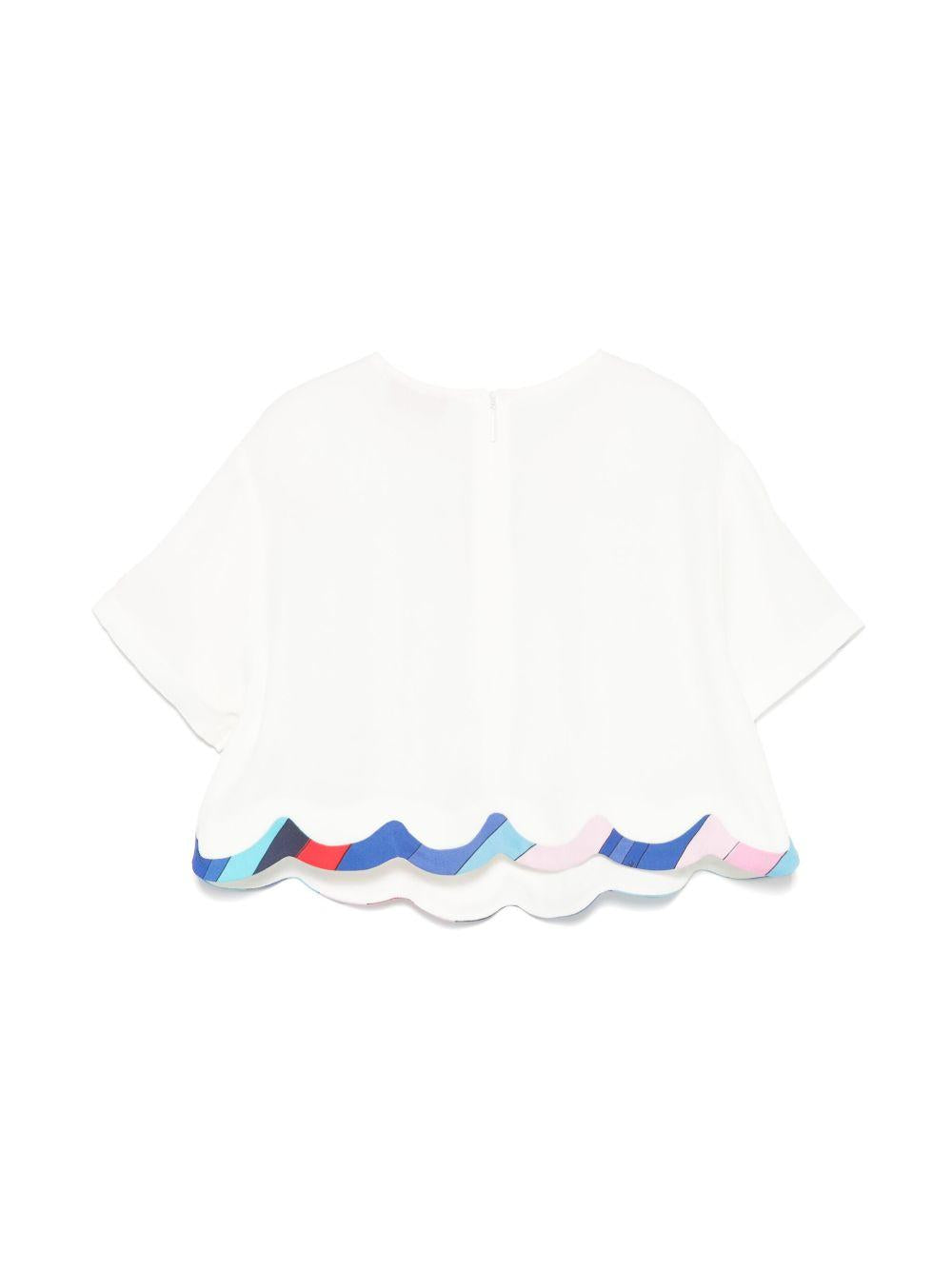 T-shirt per bambina Emilio Pucci Junior bianco con logo sulla manica e orlo a smerlo PW5A01 K0222 101 EMILIO PUCCI JUNIOR