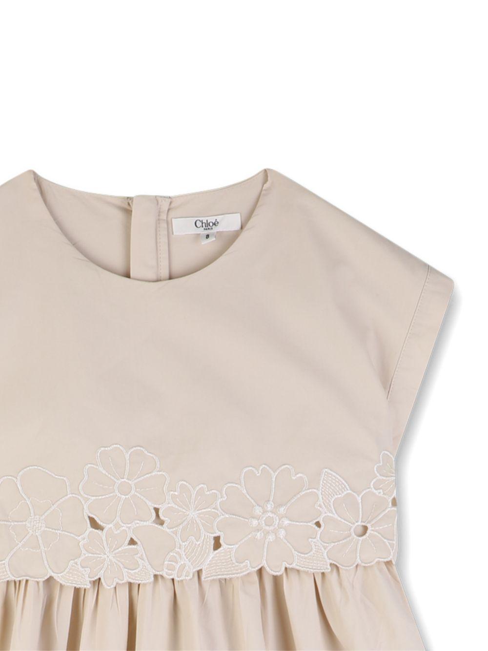 Abito per bambina Chloé Kids beige con ricamo a fiori C20810 23H CHLOE' KIDS