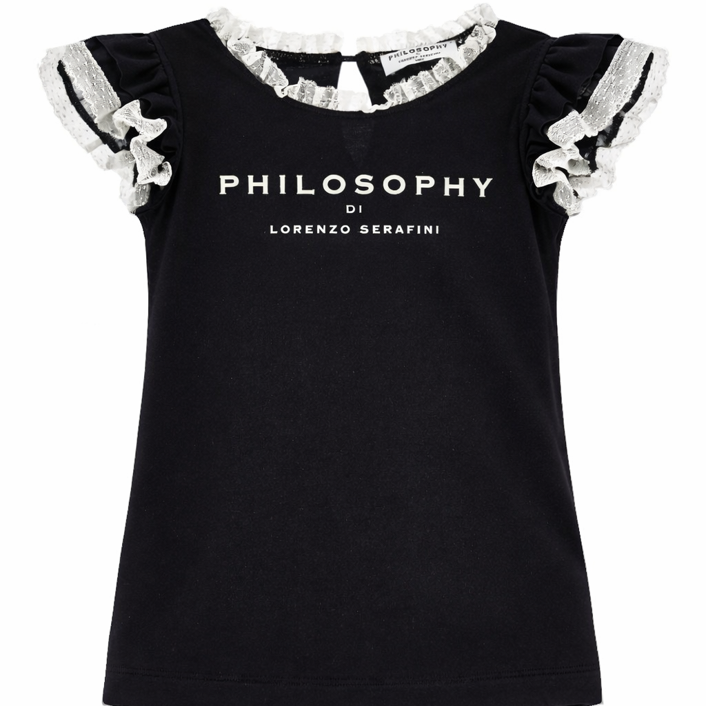 T-shirt per bambina Philosophy di Lorenzo Serafini Kids nera con ruches I1G600 7201 0050 PHILOSOPHY KIDS