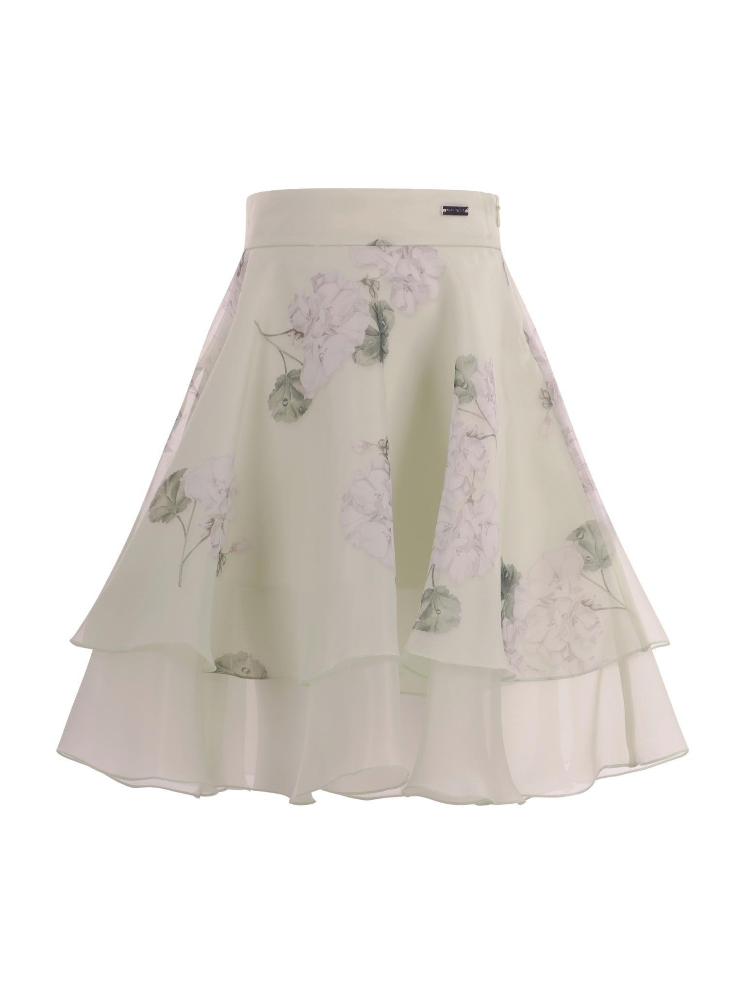 Gonna per bambina Monnalisa verde con stampa a fiori all-over 71G702 7652 0020 MONNALISA KIDS