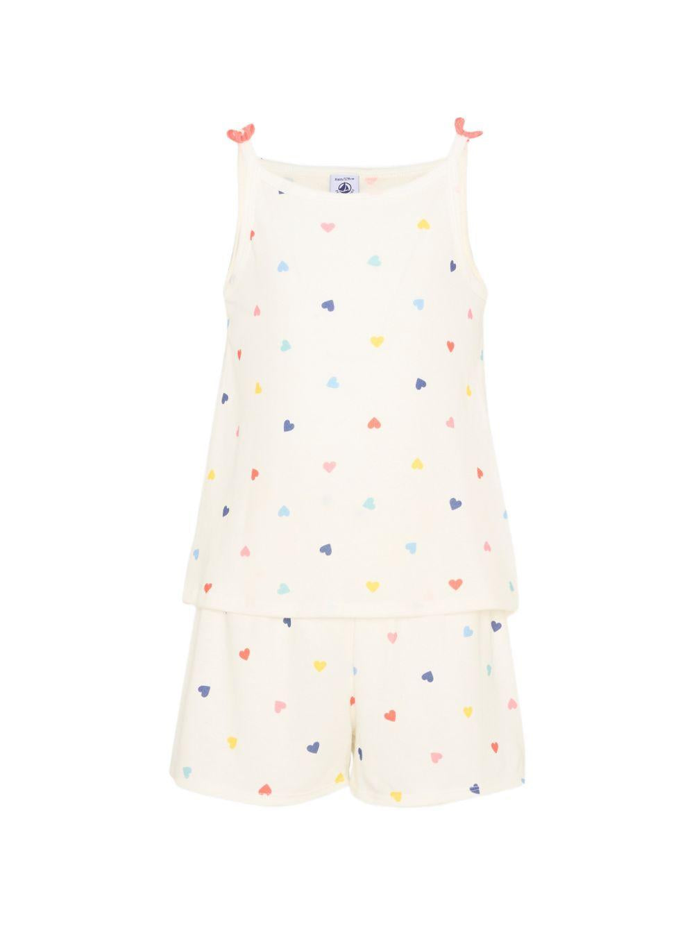 Pigiama per bambina Petit Bateau bianco con stampa cuoricini all-over A0F97 01 PETIT BATEAU