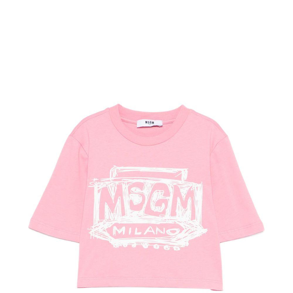 T-shirt per bambina MSGM Kids rosa con stampa logo sul davanti S6MSJGTH128 MS070 MSGM KIDS