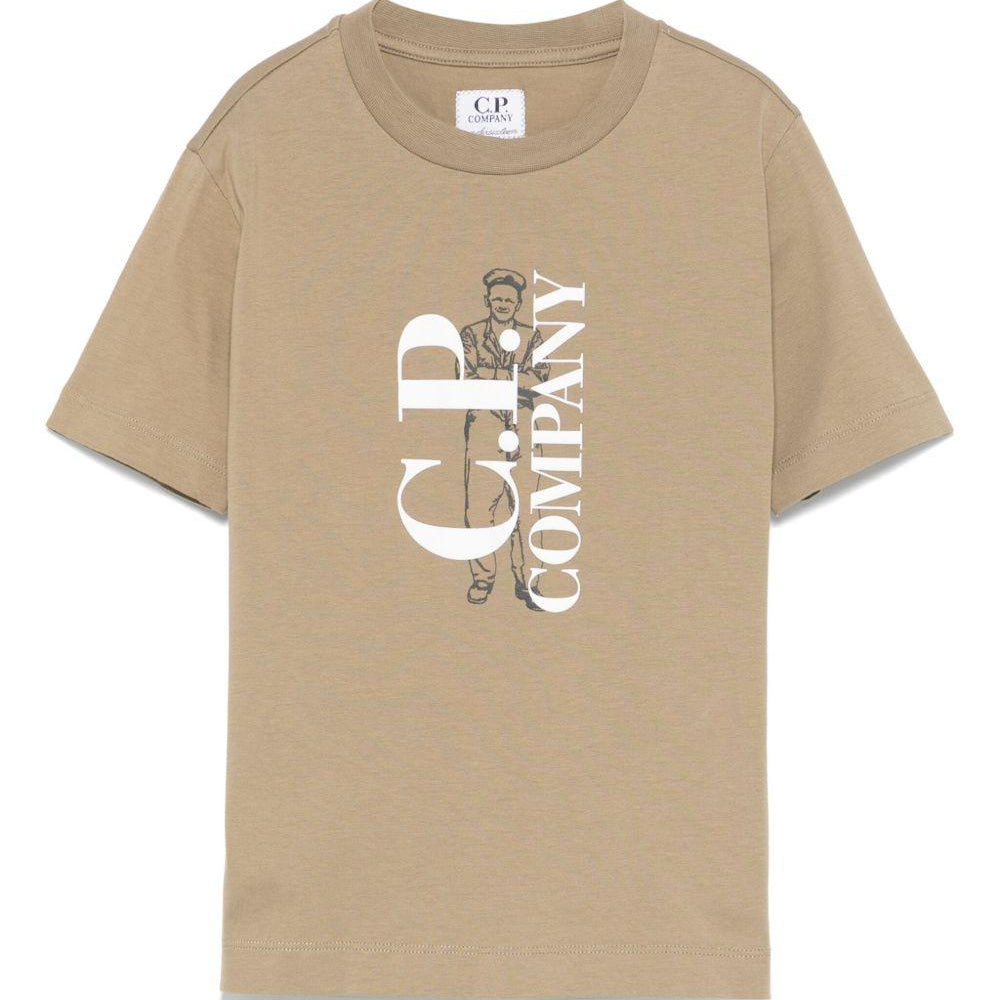 T-shirt con logo per bambino C.P. Company Kids beige con orlo dritto CNM00LLAA17 20262 C.P.COMPANY KIDS