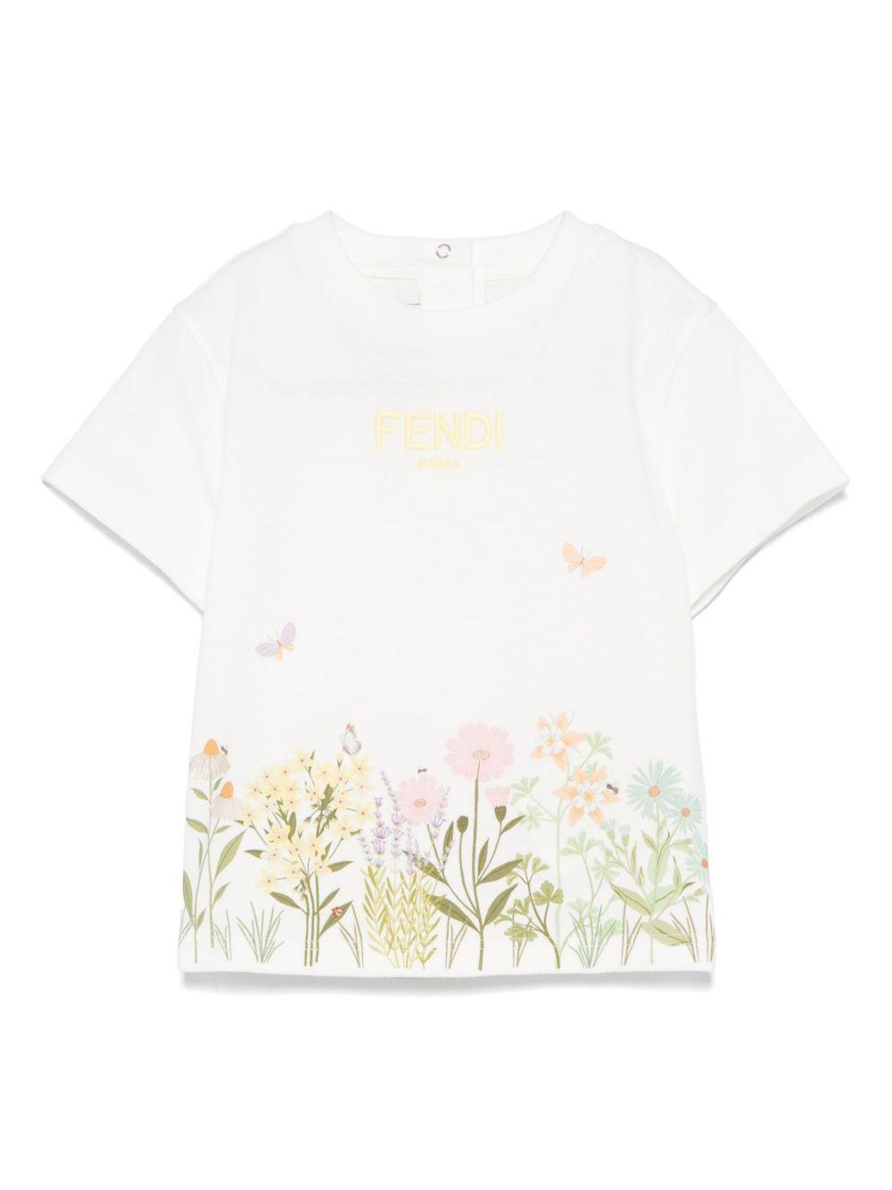 T-shirt per neonata Fendi Kids bianco con logo BFI168 7AJ F0TU9 FENDI KIDS