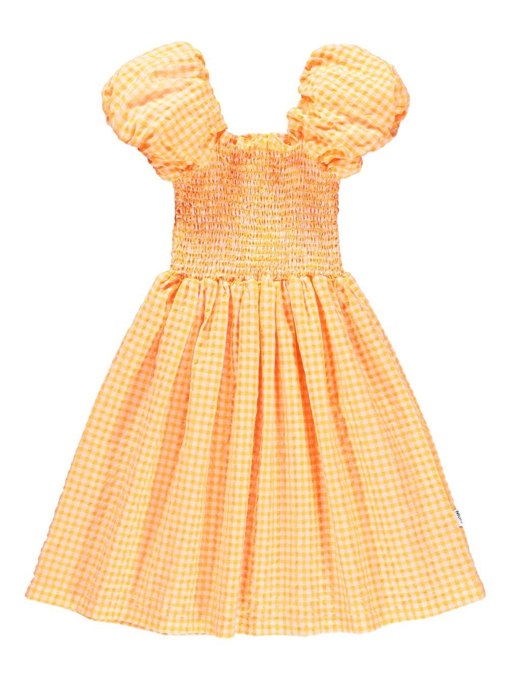 Abito Cherisla per bambina Molo arancione con corsetto con punto smock 2S26E138 9490 MOLO KIDS