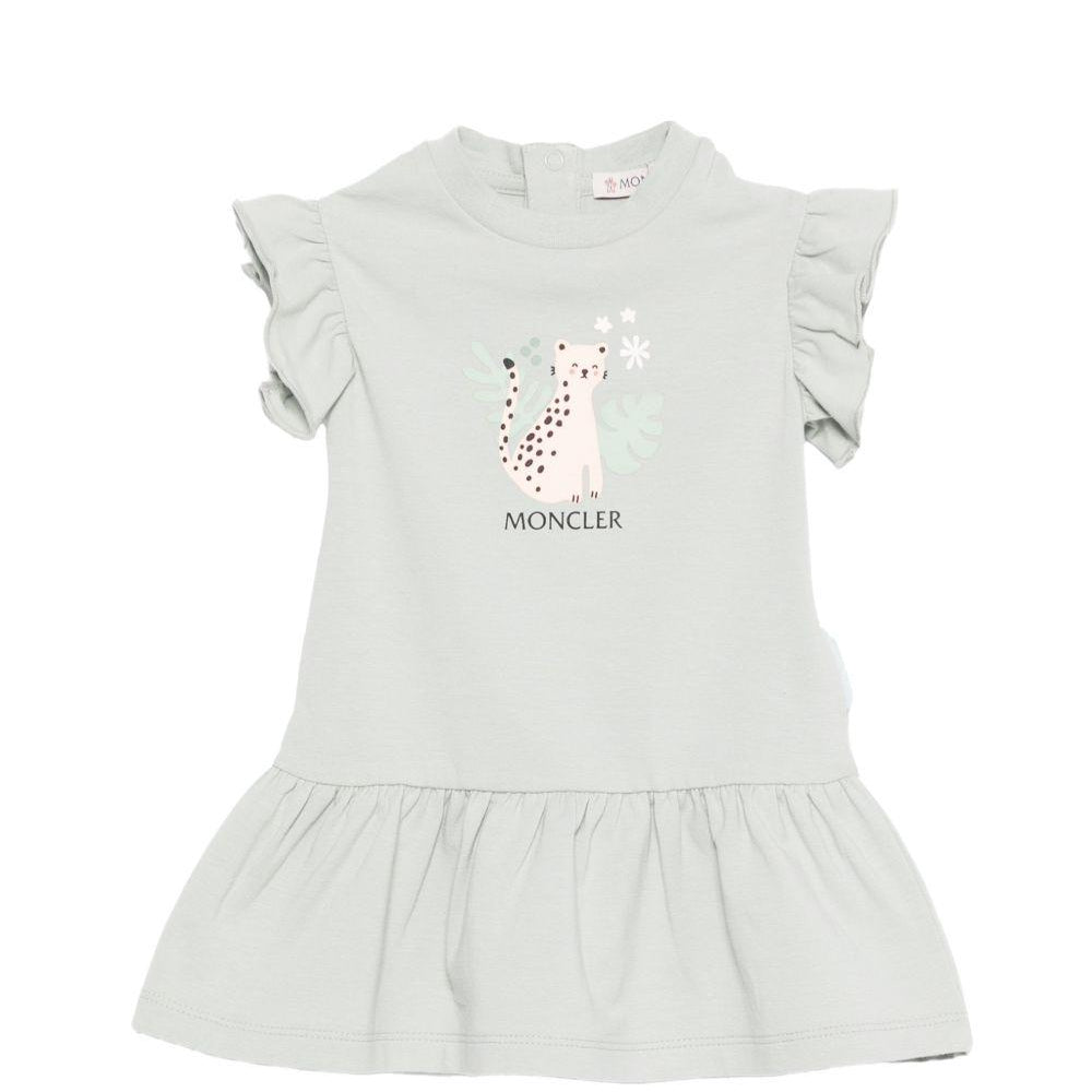 Abito per neonata Moncler Enfant verde con stampa grafica sul davanti L19518I0000289AUM 810 MONCLER ENFANT