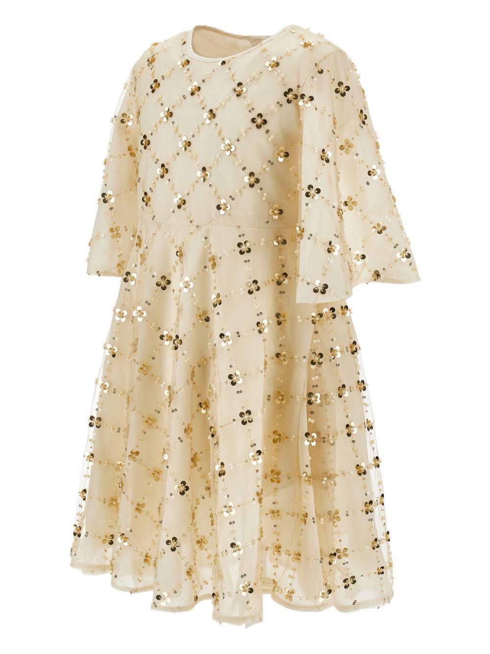 Abito per bambina Monnalisa beige con decorazione a paillettes 79G915RM 7782 0170 MONNALISA KIDS