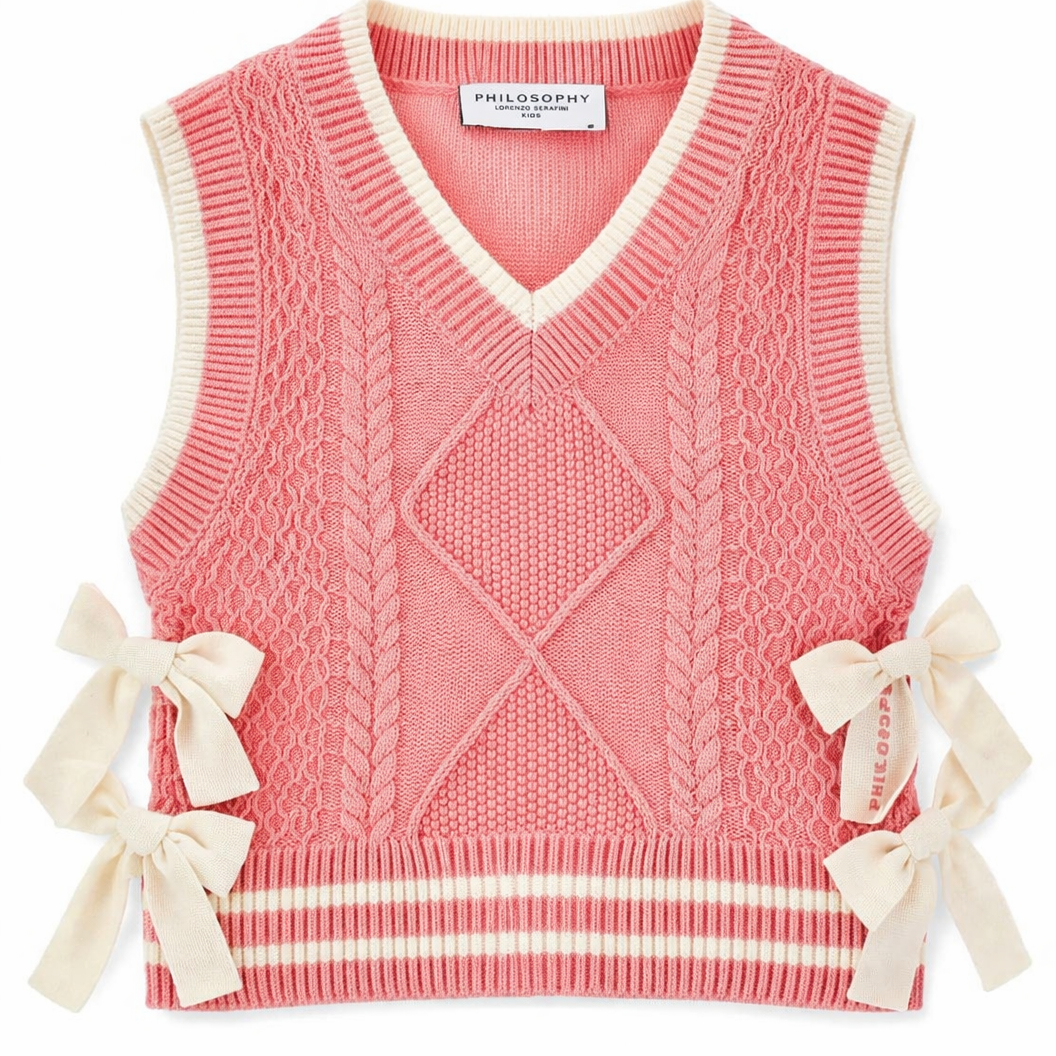 Gilet per bambina Philosophy di Lorenzo Serafini Kids rosa con maglia intrecciata I9G306 7034 0093 PHILOSOPHY KIDS